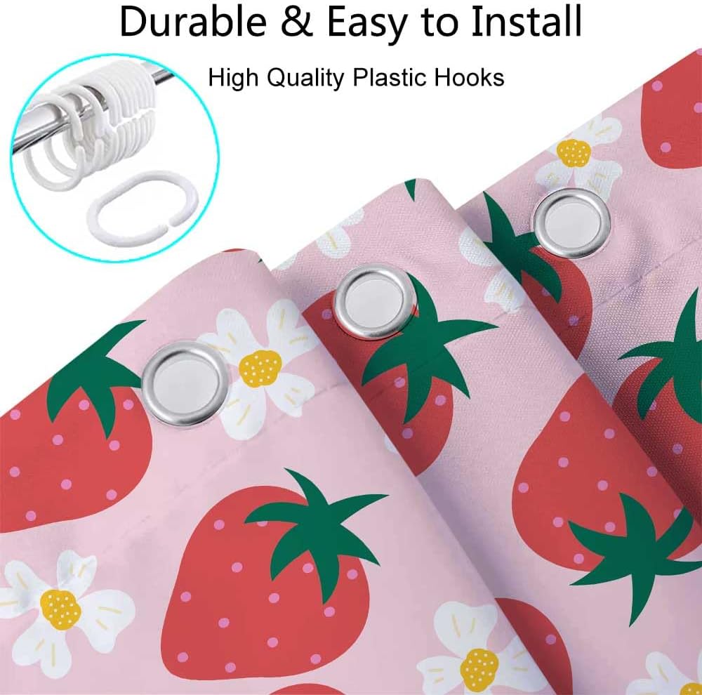 Cute Strawberry Shower Curtain Kids Girls Bathroom Decor