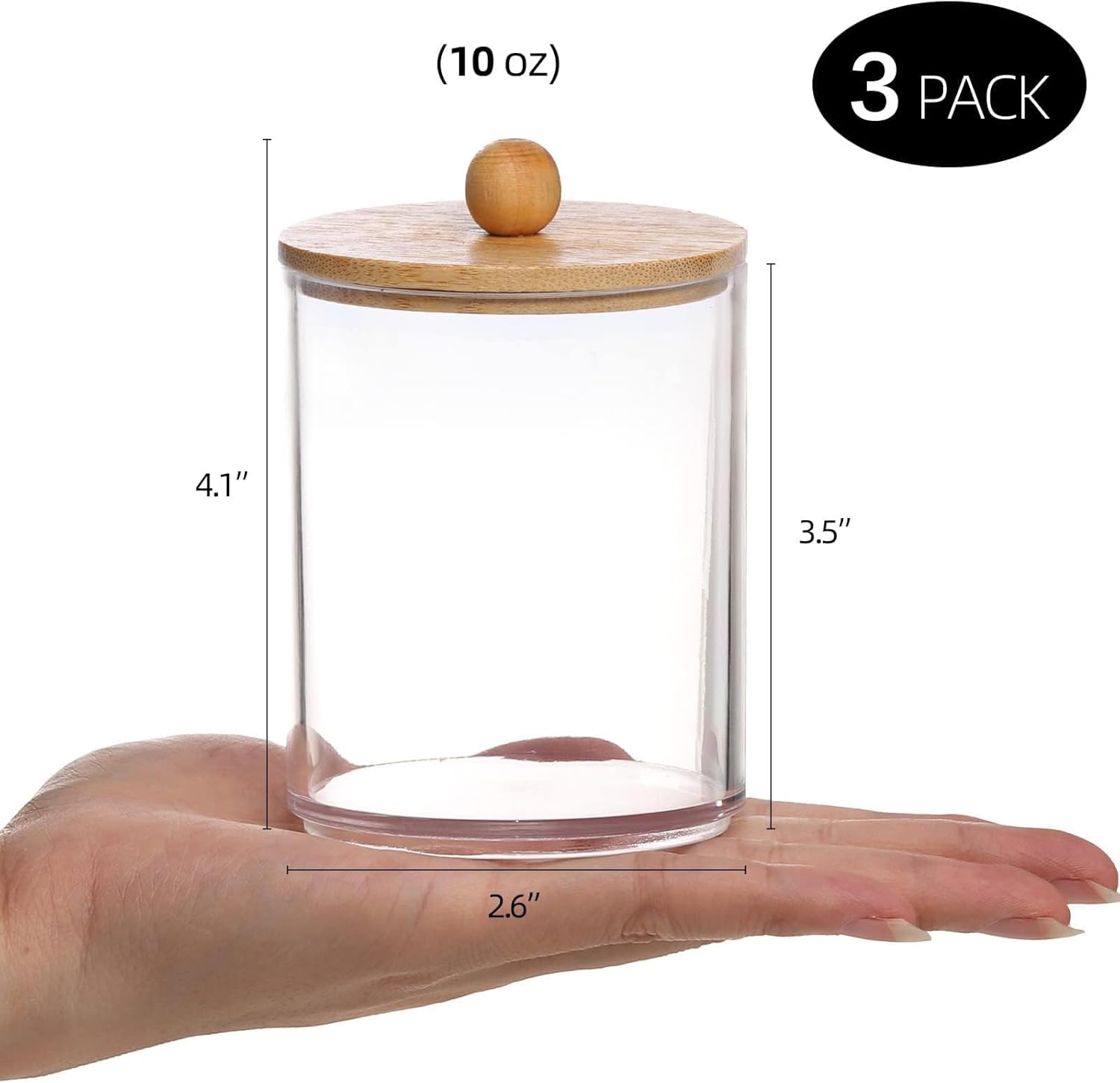 DIYOHFE 3PC Acrylic Q-Tip Dispenser with Wood Lid