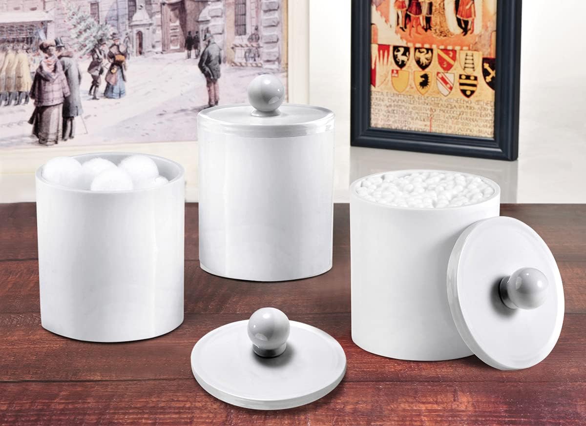 SheeChung White Acrylic Q-Tip Holder Canister Jars 4 Pack of 15 oz