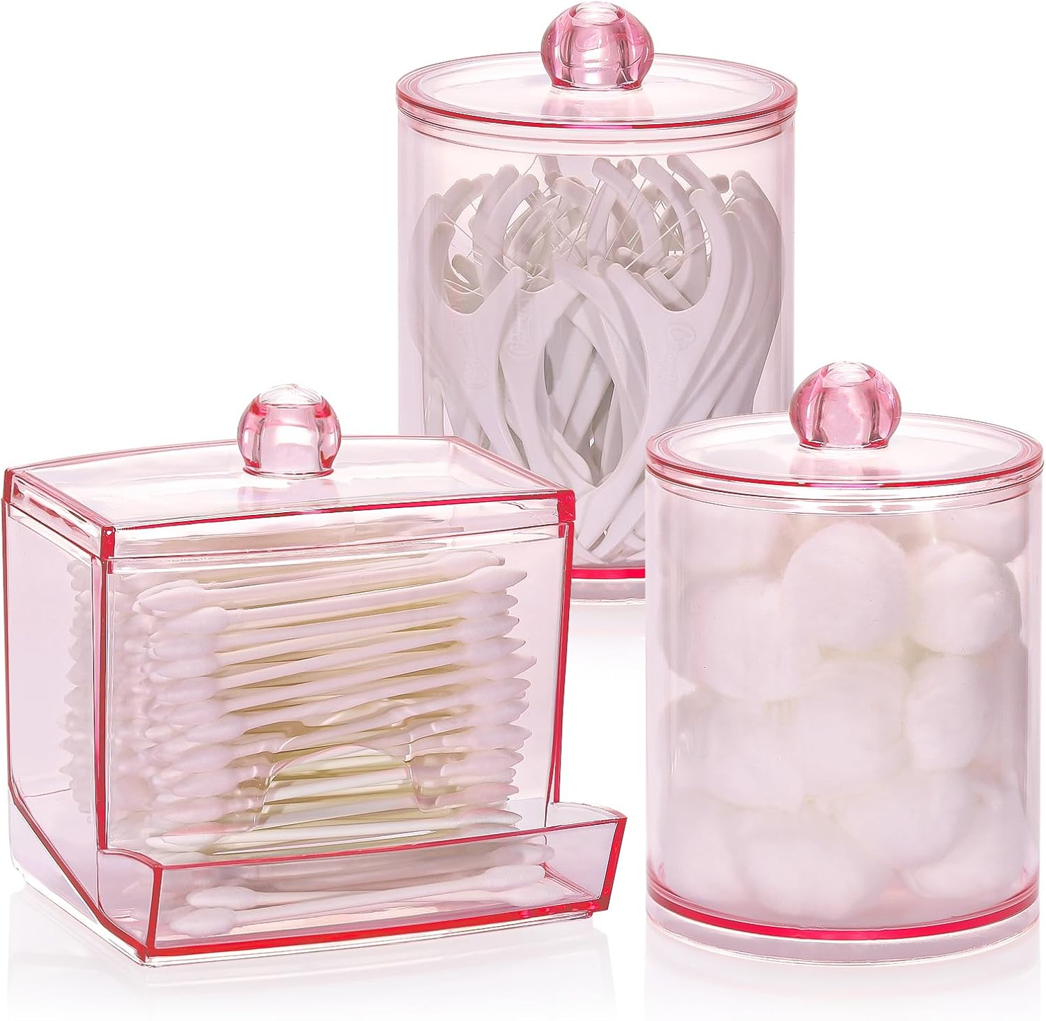 Tbestmax Pink Qtips Dispenser with Cotton Ball Holder