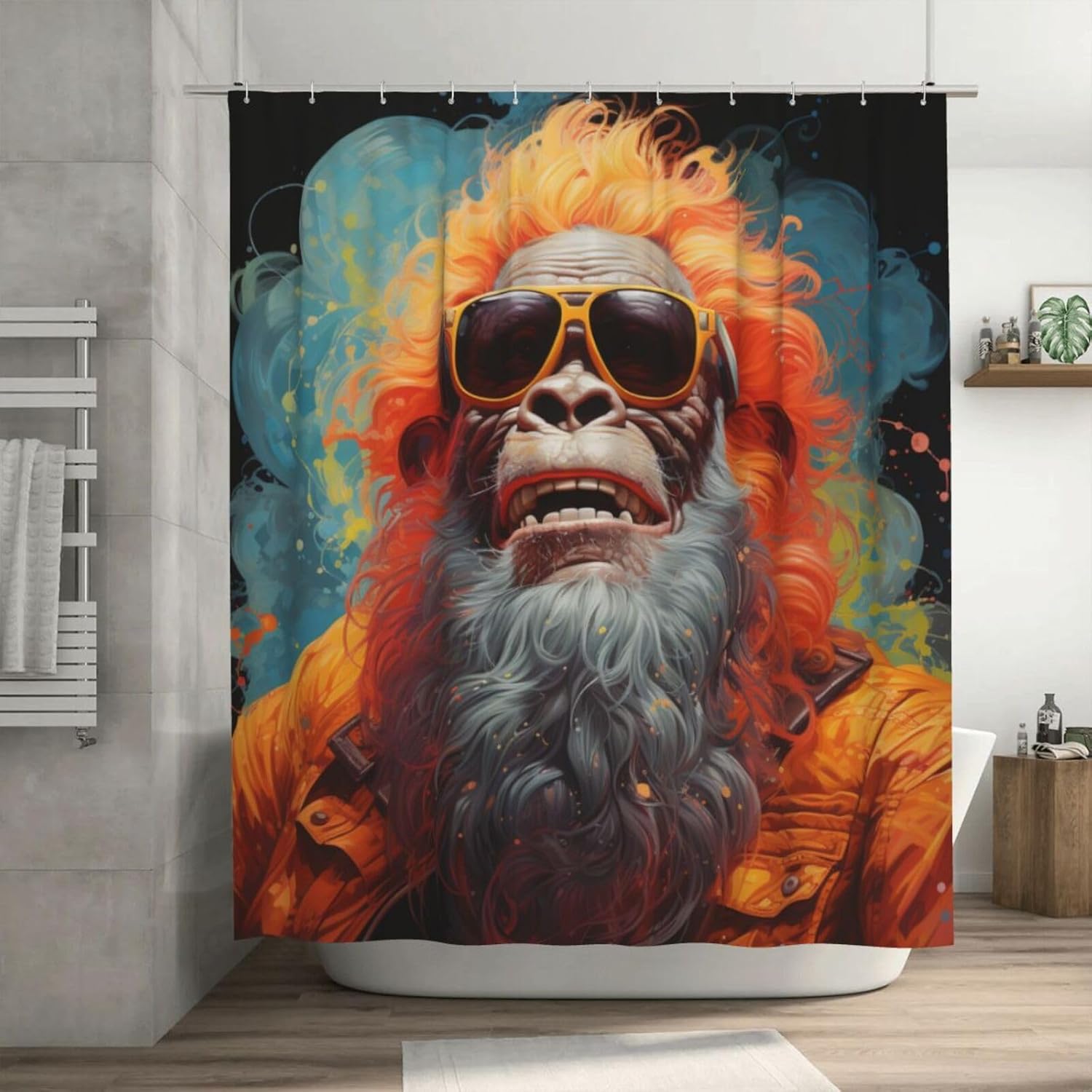 Funny Orangutan Shower Curtain Set with 12 Hooks