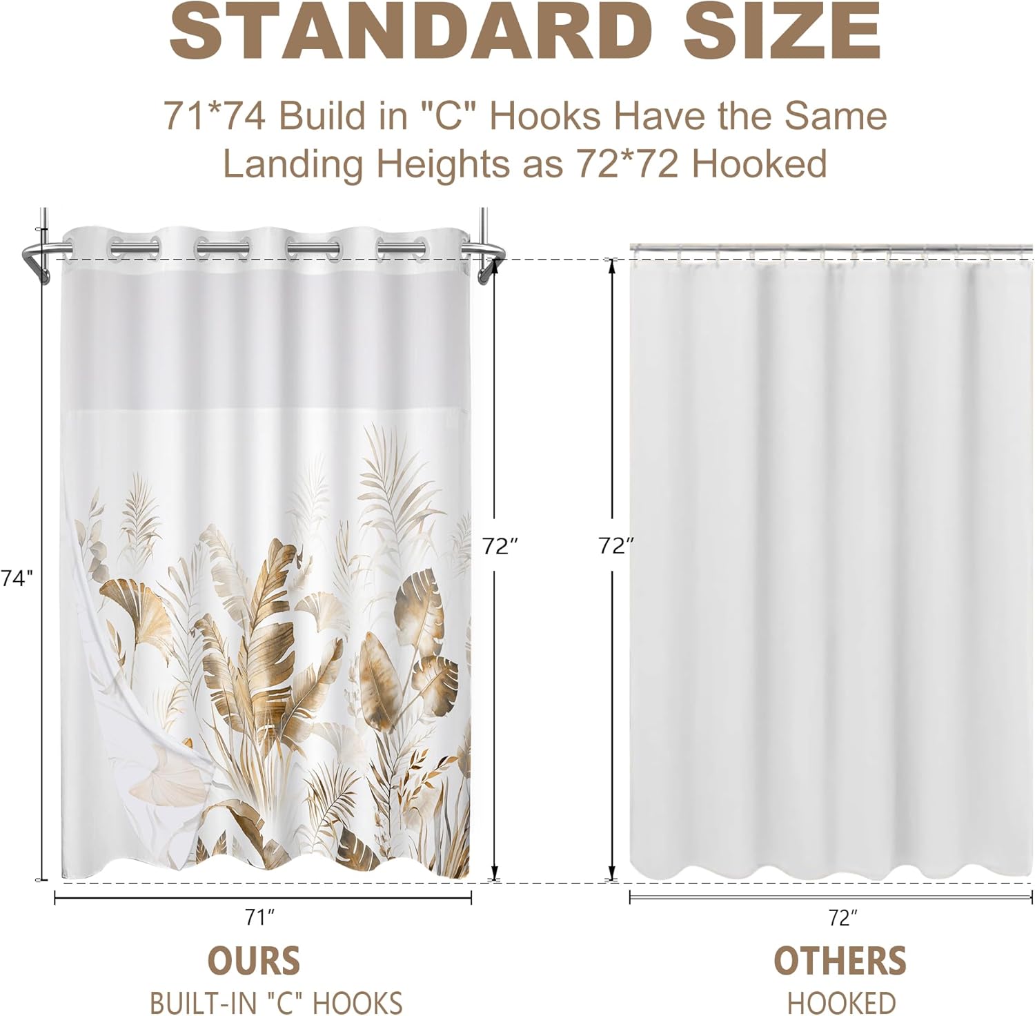 Boho Tropical Shower Curtain Set with Liner Brown Tan 71x74