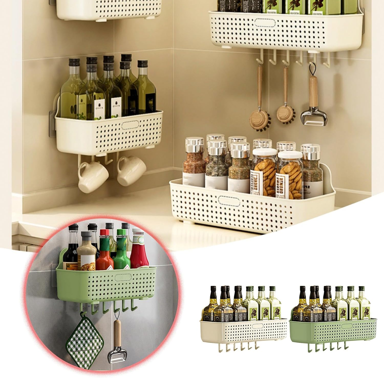 Bathroom Shelves with 6 Hooks No Drilling Organizer 1