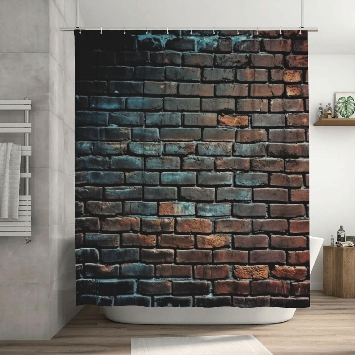 Red Brick Wall Shower Curtain with 12 Hooks 72x72in