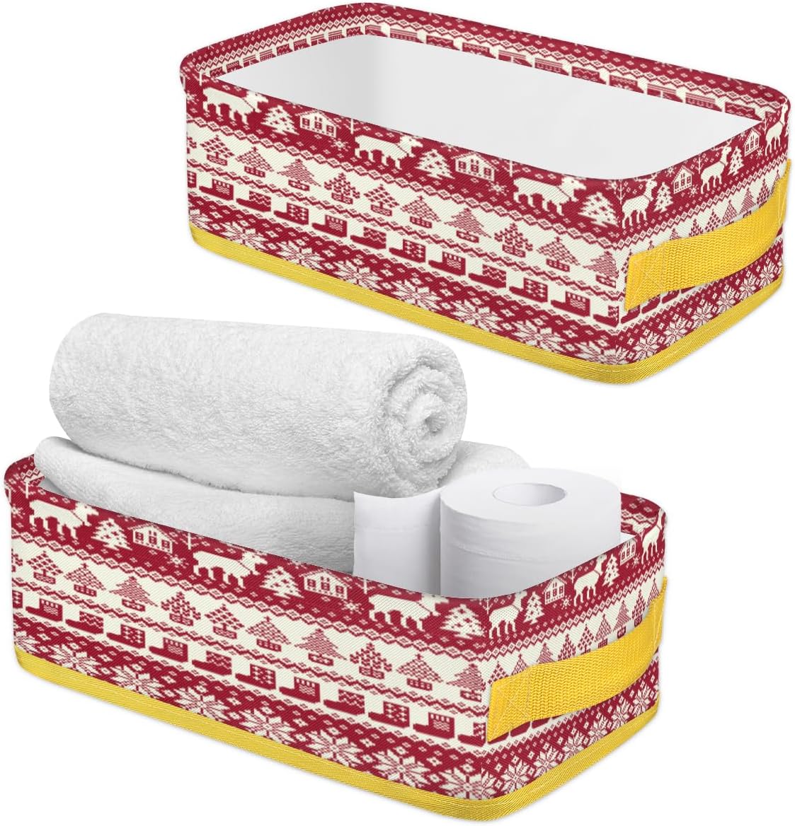 Vomwwlix Christmas Patterns Moose Socks Toilet Paper Baskets Set of 2