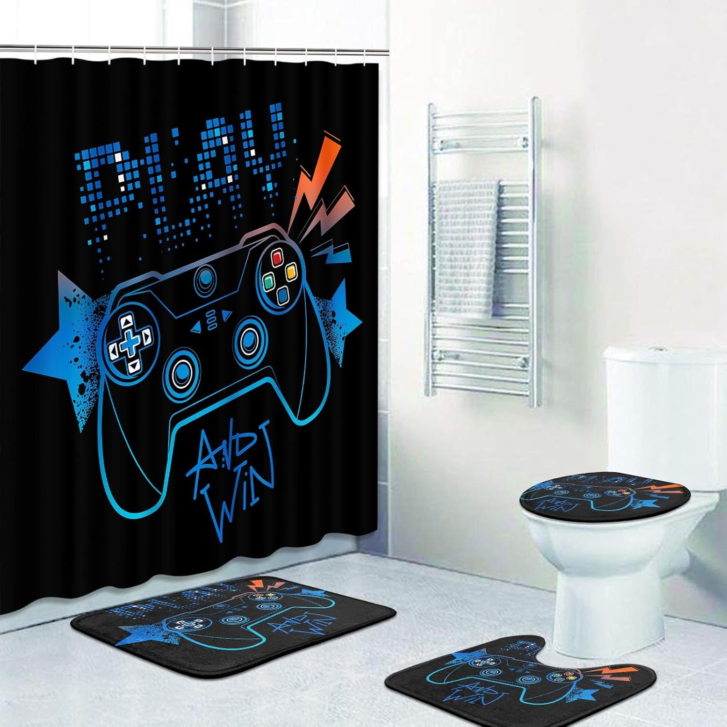 Arttown Blue Orange Gamepad Bathroom Set 4 Pcs