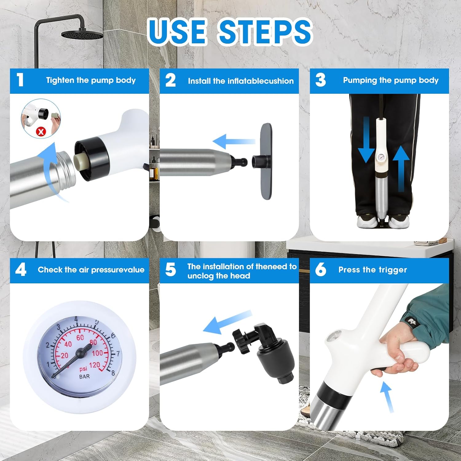 Toilet Plunger with Pressure Barometer for Clogs