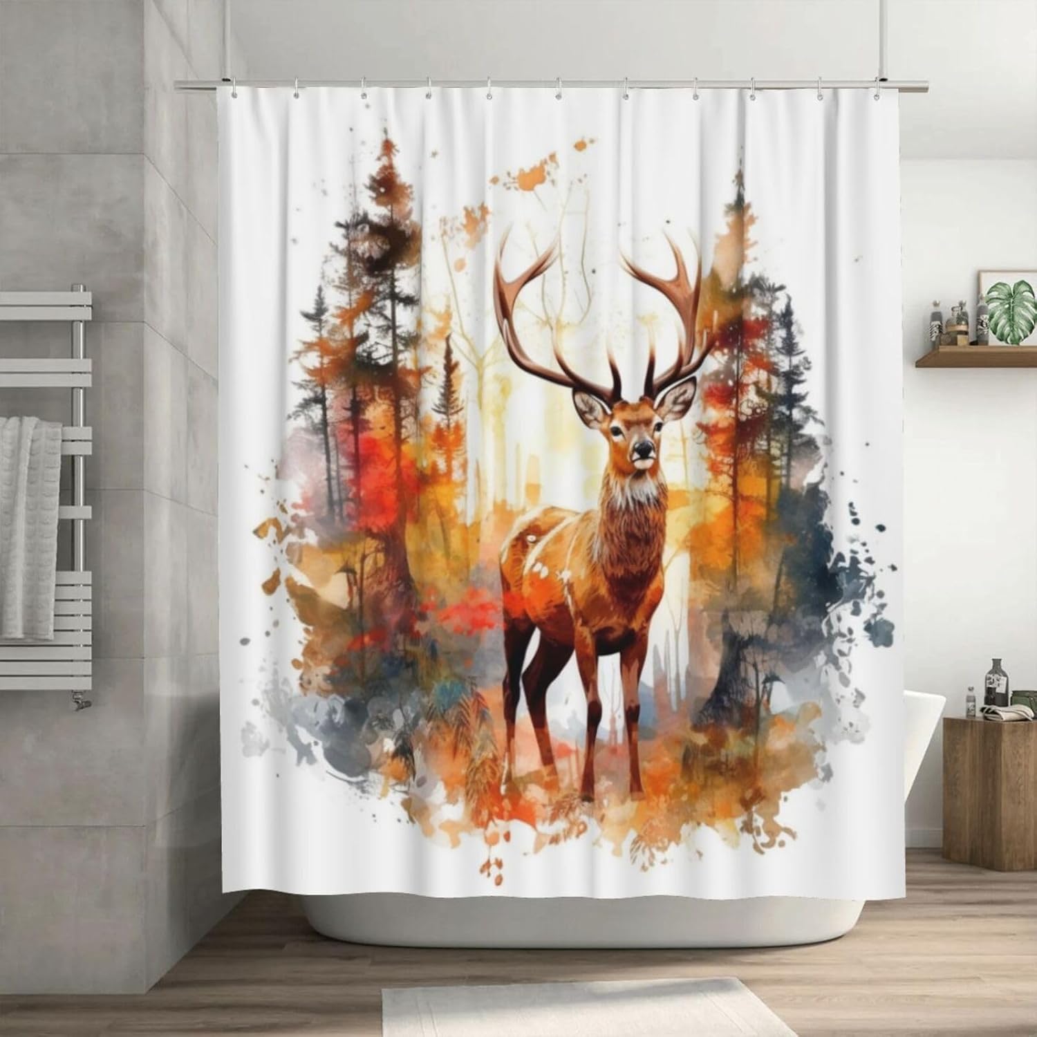 Brown Deer Shower Curtain Set with 12 Hooks 72x72in 1
