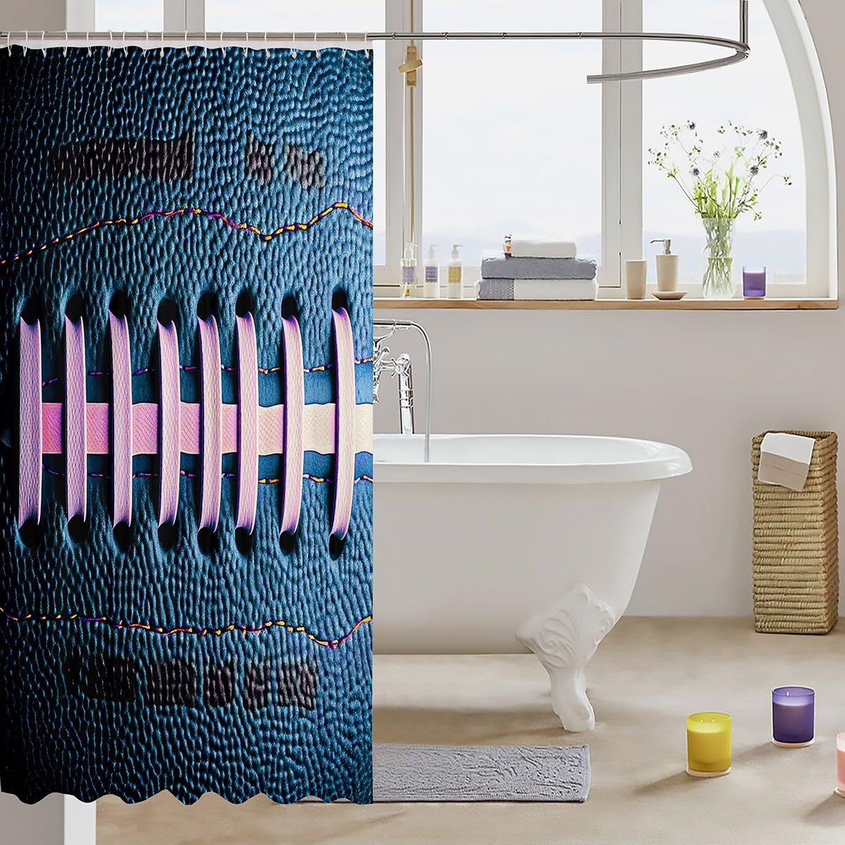 Blue Sports Theme 72x78 Waterproof Shower Curtain Set