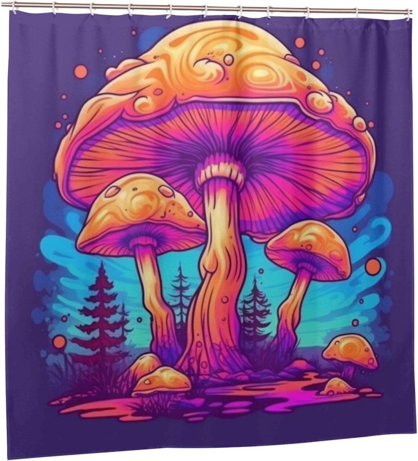Trippy Mushroom Shower Curtain Set Red Blue Waterproof 72x72in