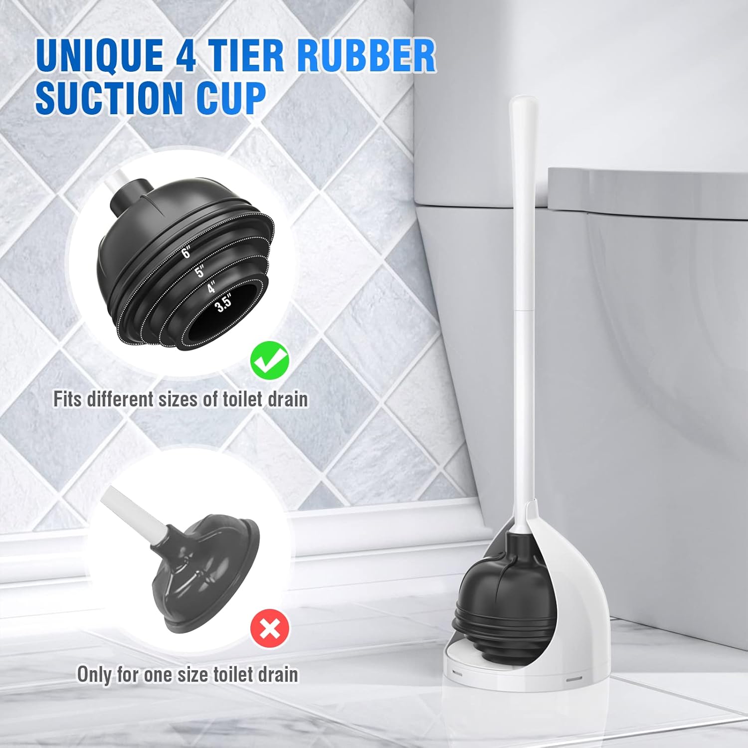 UPTRONIC 3 Pack Toilet Plunger with Holder 1