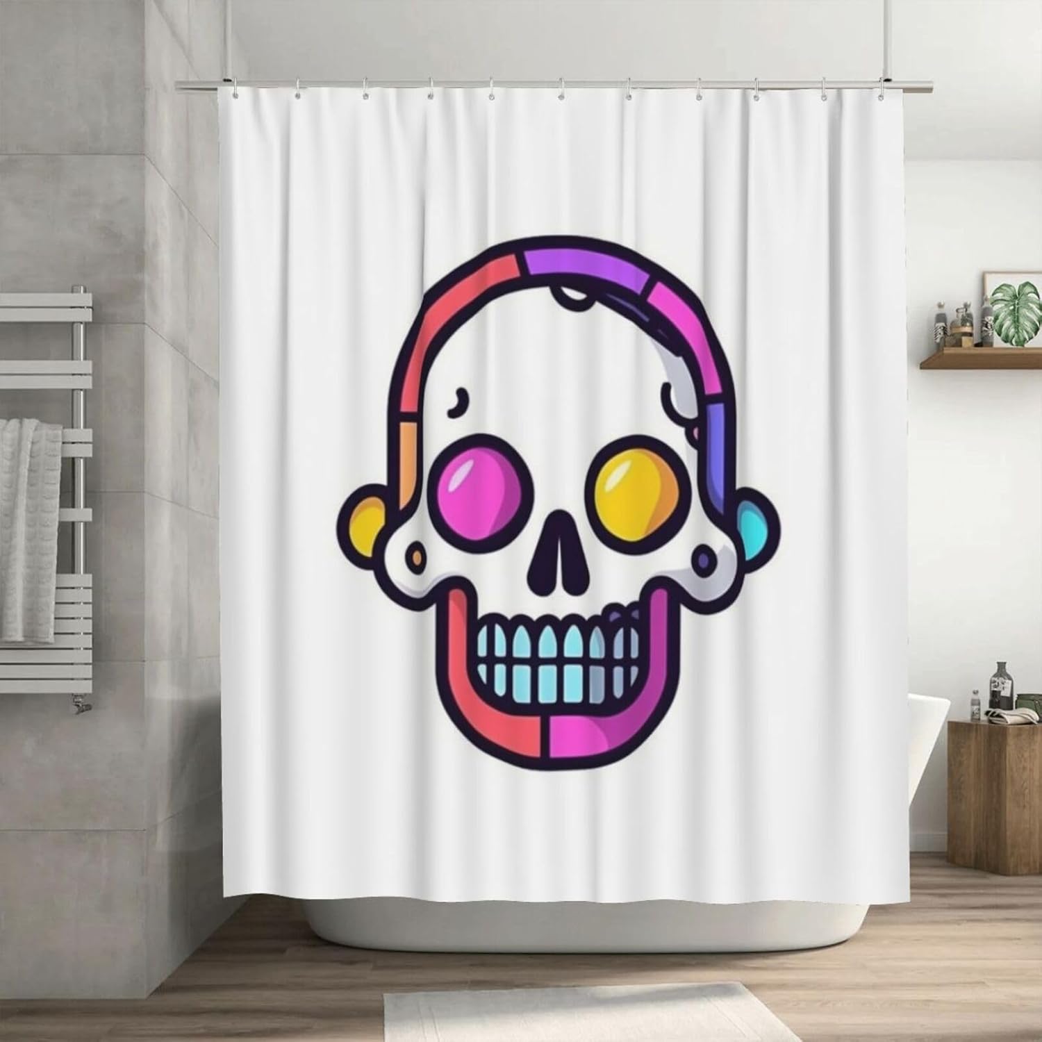 Cartoon Skull Shower Curtain Set with 12 Hooks 72x72in