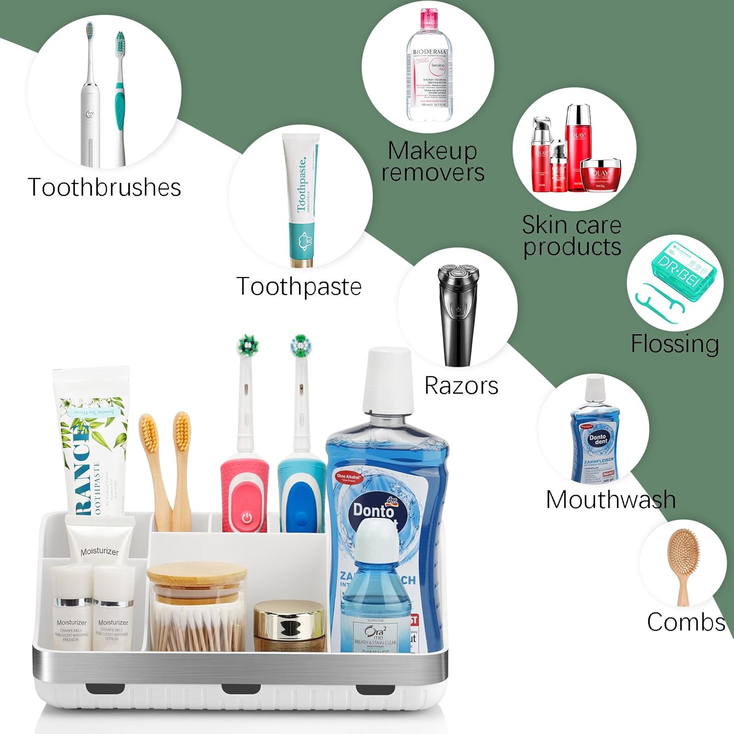 GFWARE Silver Toothbrush Holder Organizer 7 Slots