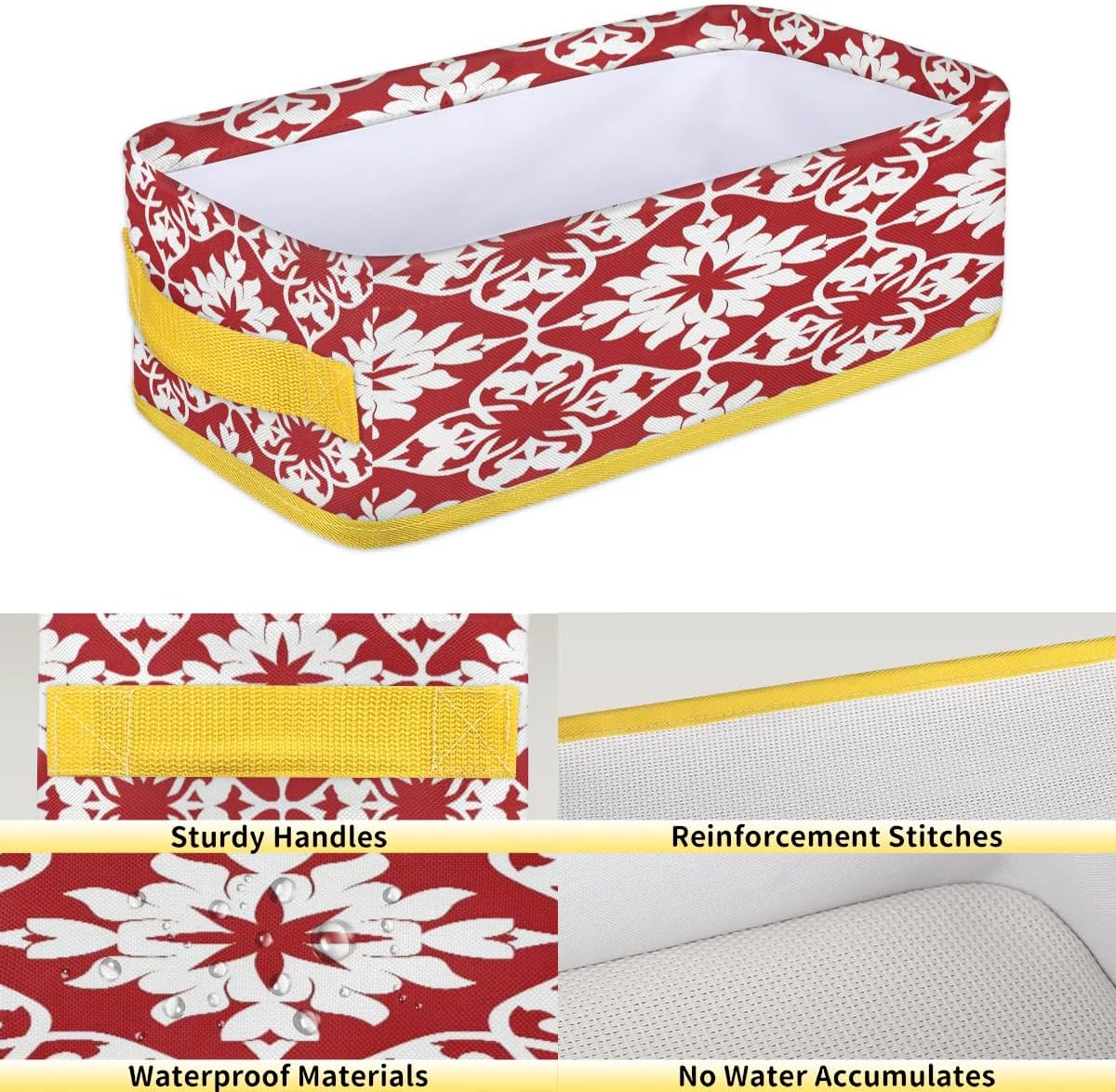 Mexican Tile Toilet Tank Topper Paper Basket with Handle Red