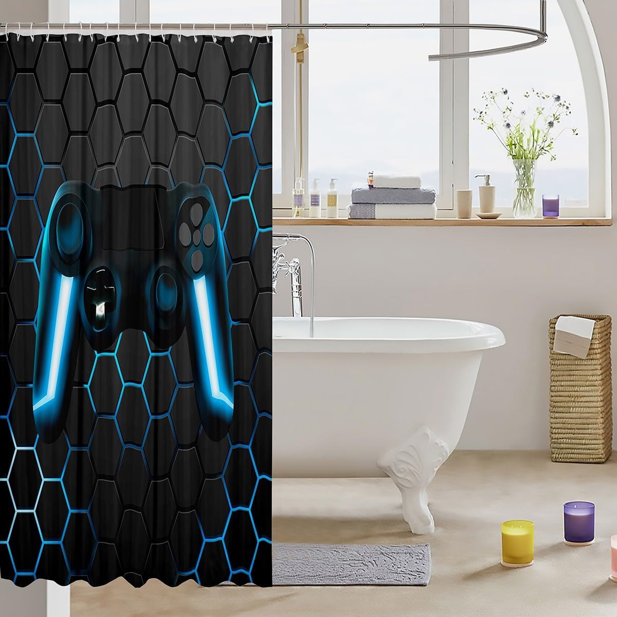 Erosebridal Blue Gaming Shower Curtain Set for Boys