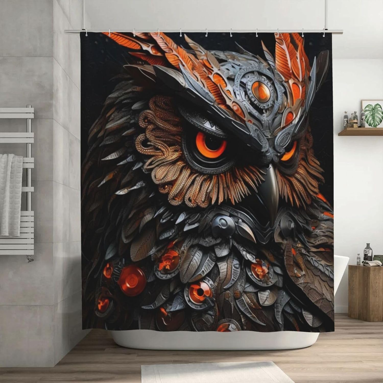 Mecha Owl Shower Curtain Set with 12 Hooks 72x72in