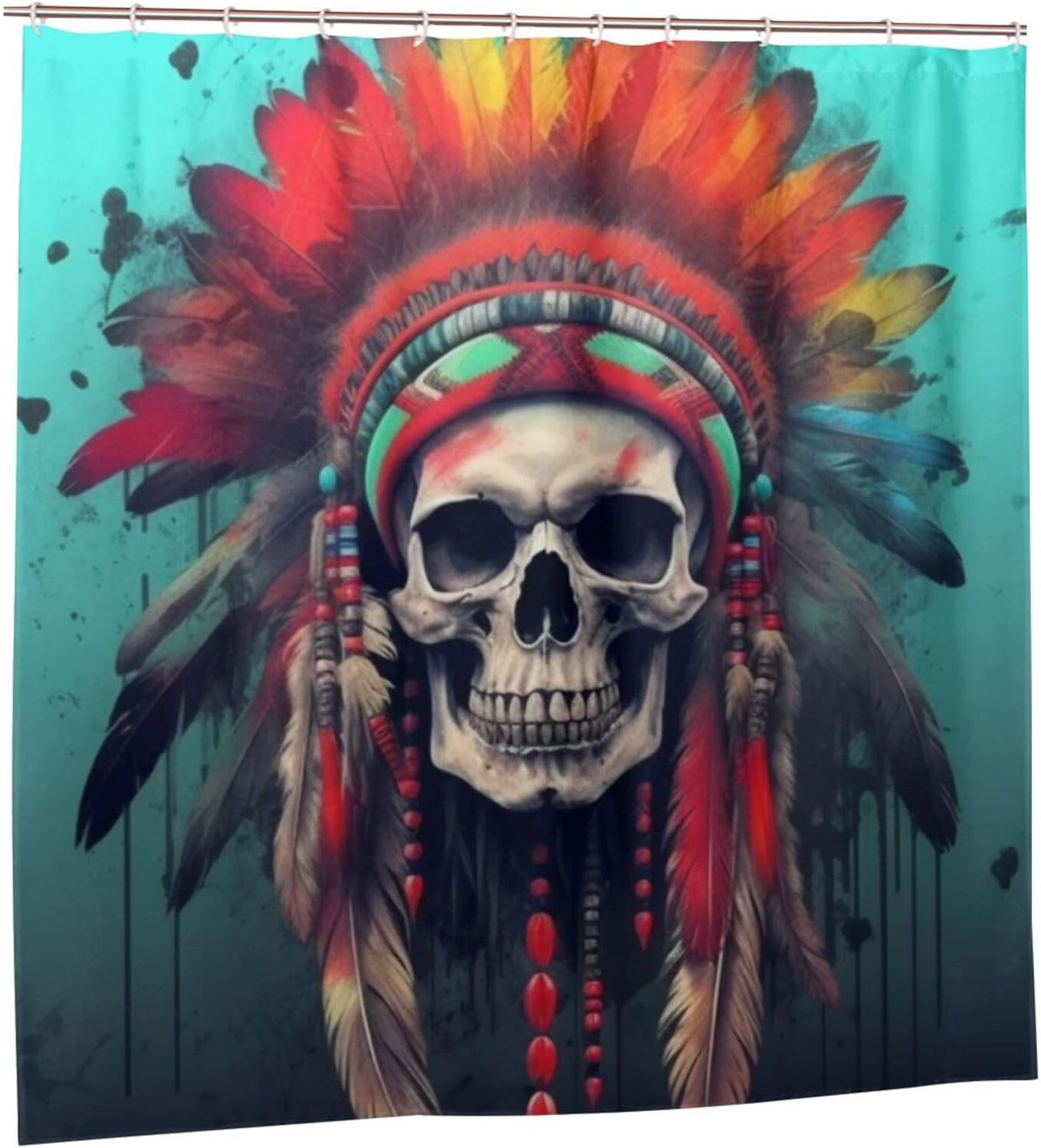 TIYAANDSY Red Feather Boho Shower Curtain Set 72x72in