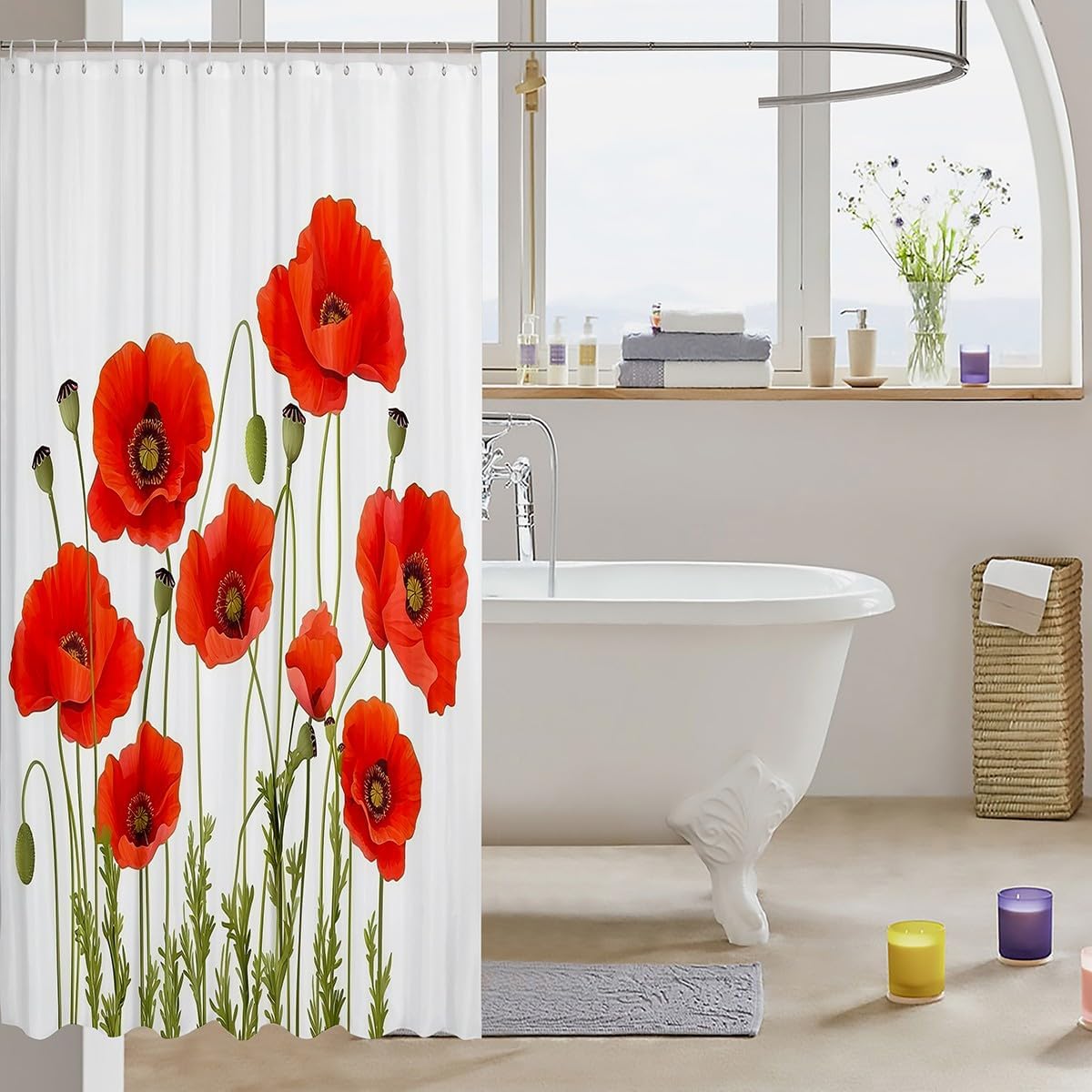 Feelyou Poppy Floral Shower Curtain Red 72x72