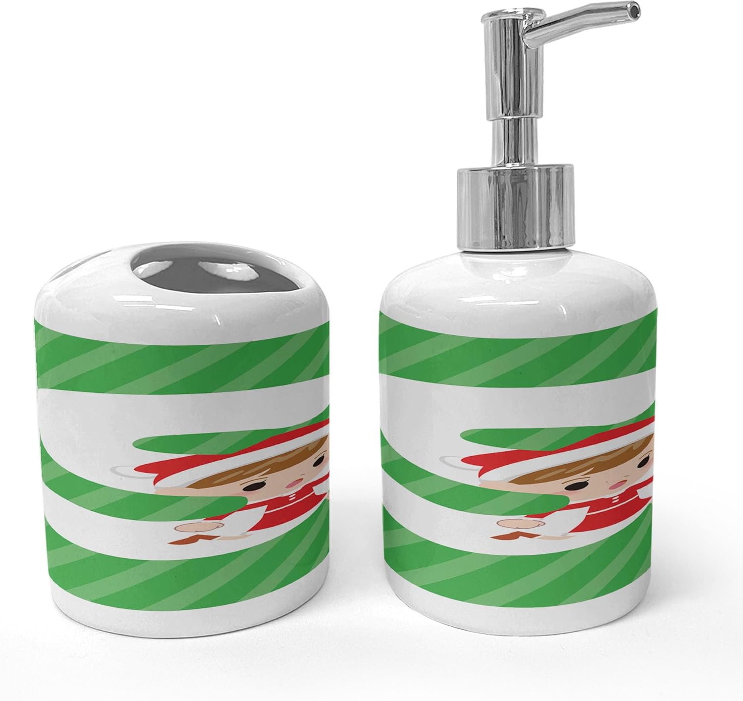 Ambesonne Christmas Alphabet Soap Dispenser Toothbrush Holder Set 1