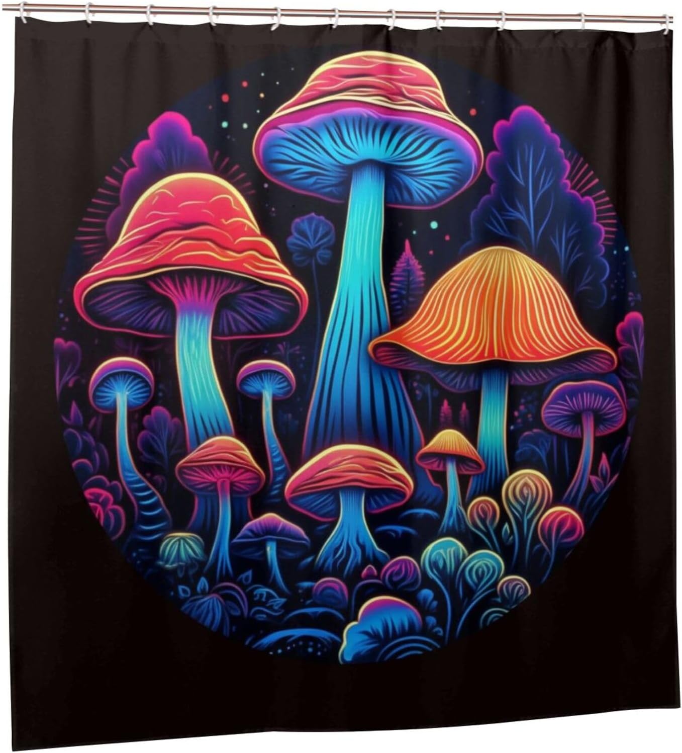 Trippy Mushroom Shower Curtain Set 72x72in with 12 Hooks