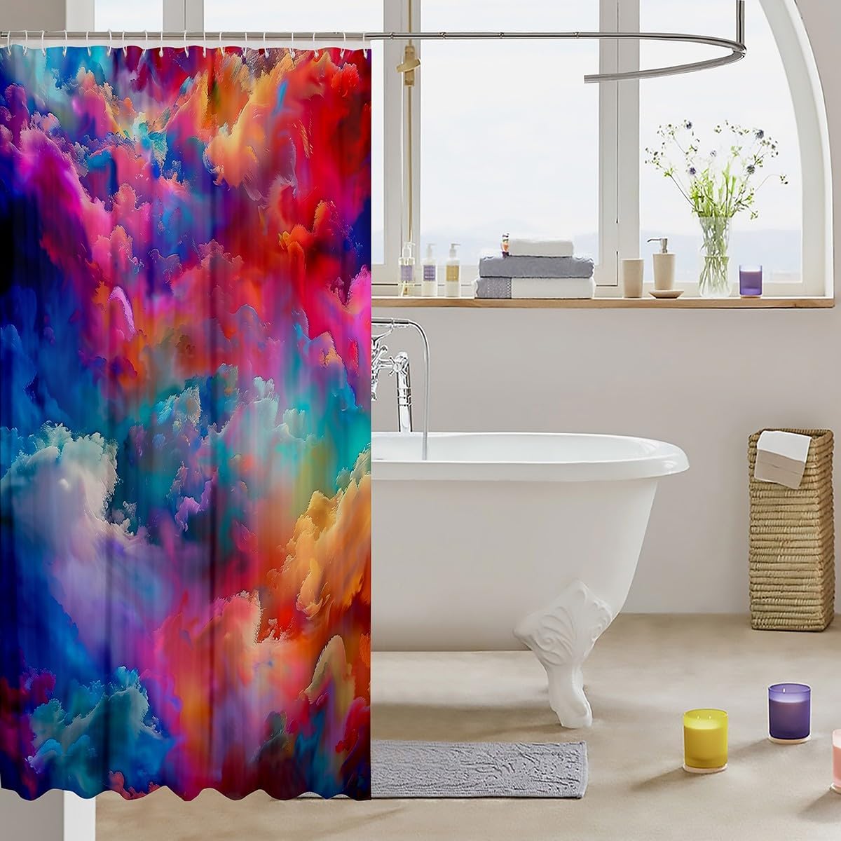 Rainbow Tie Dye Shower Curtain 72x72 for Kids and Adults