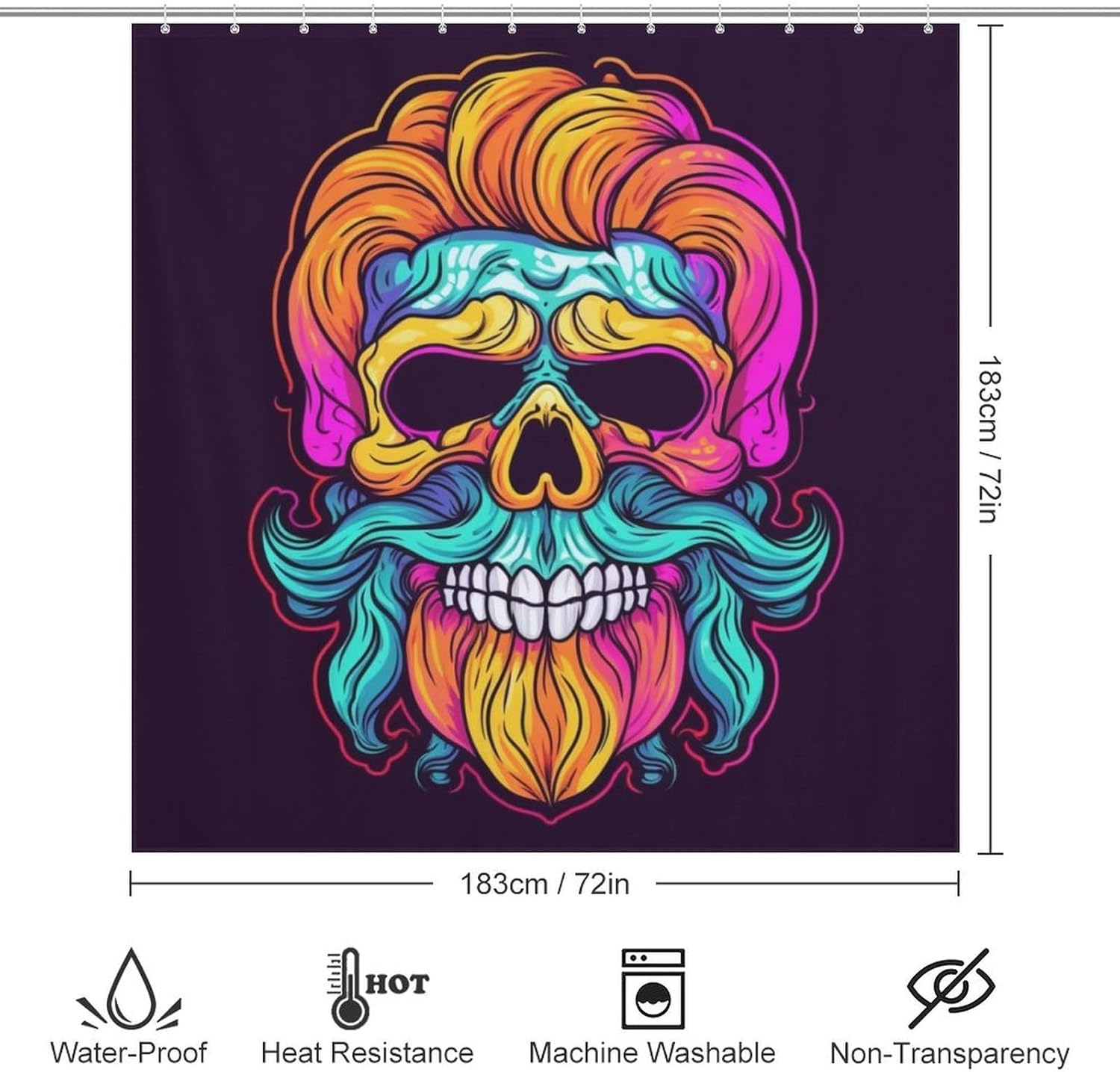 TIYAANDSY Blue Skull Shower Curtain Set 72x72in with 12 Hooks
