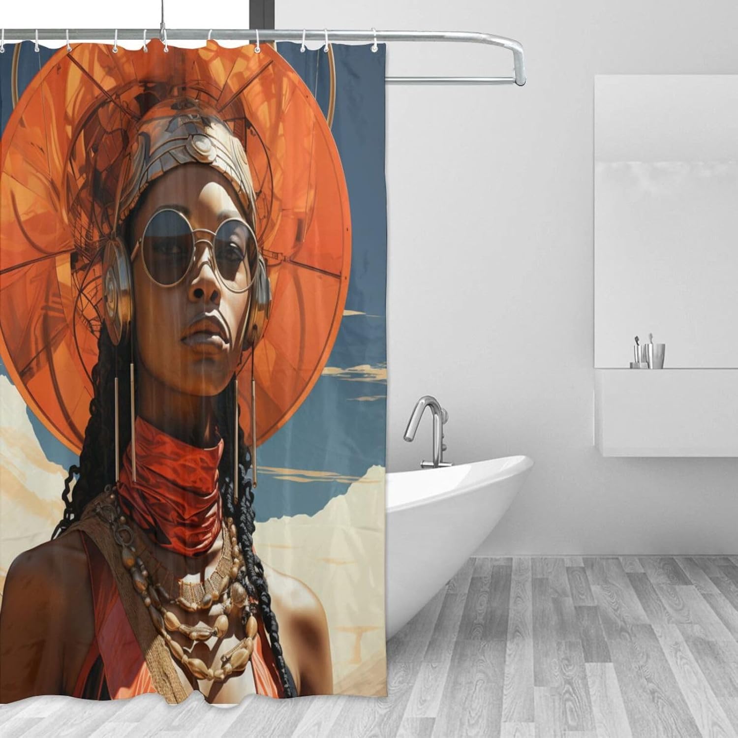 TIYAANDSY Black Boho Shower Curtain Set with 12 Hooks
