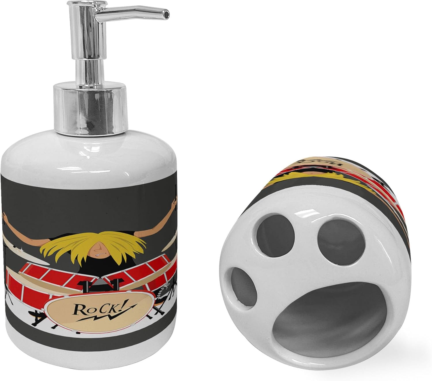 Ambesonne Drums Soap Dispenser and Toothbrush Holder Set