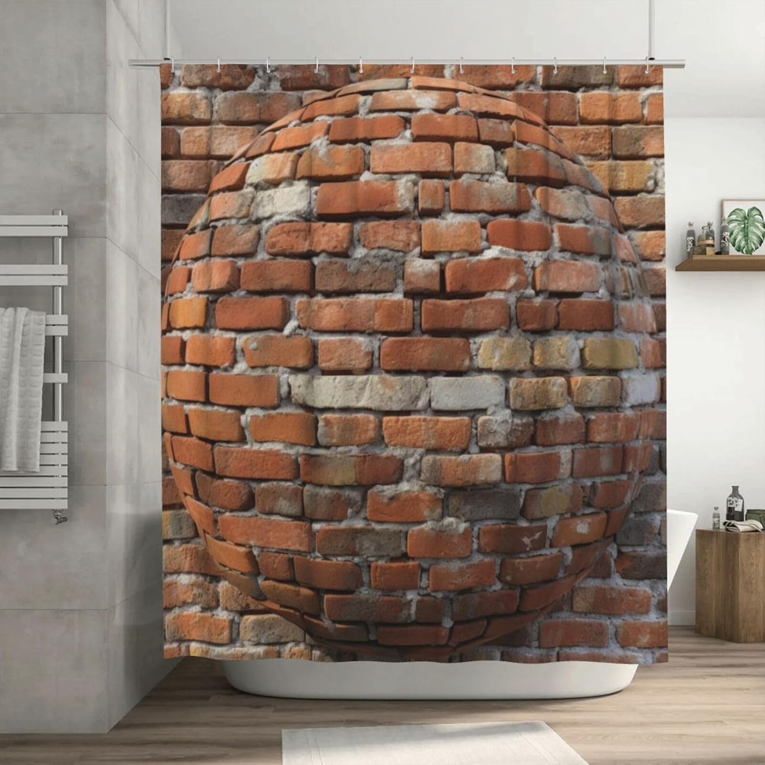 Red Brick Wall Pattern Shower Curtain Set with 12 Hooks 72x72in 1