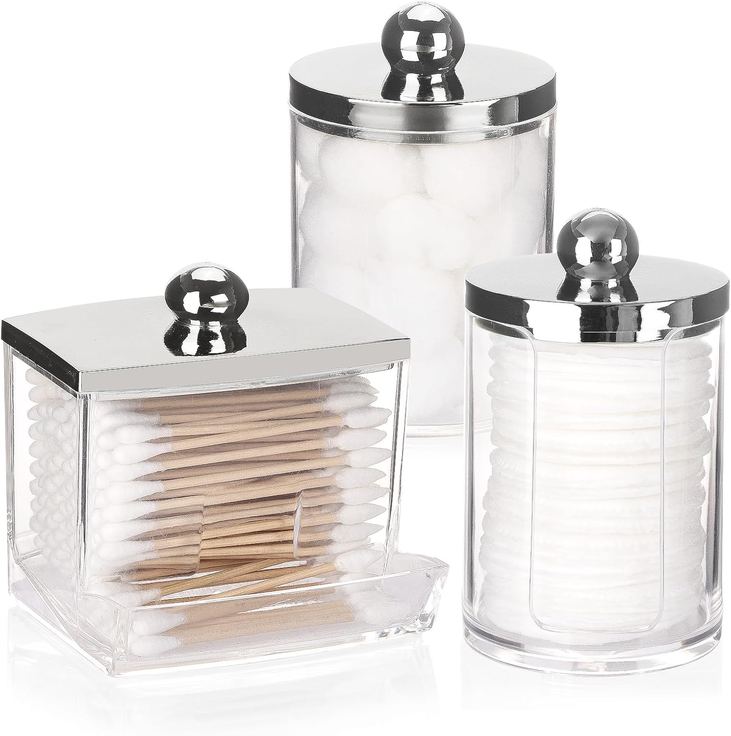 Tbestmax 3 Pack Qtip Holder - Bathroom Organizer with Silver Lids