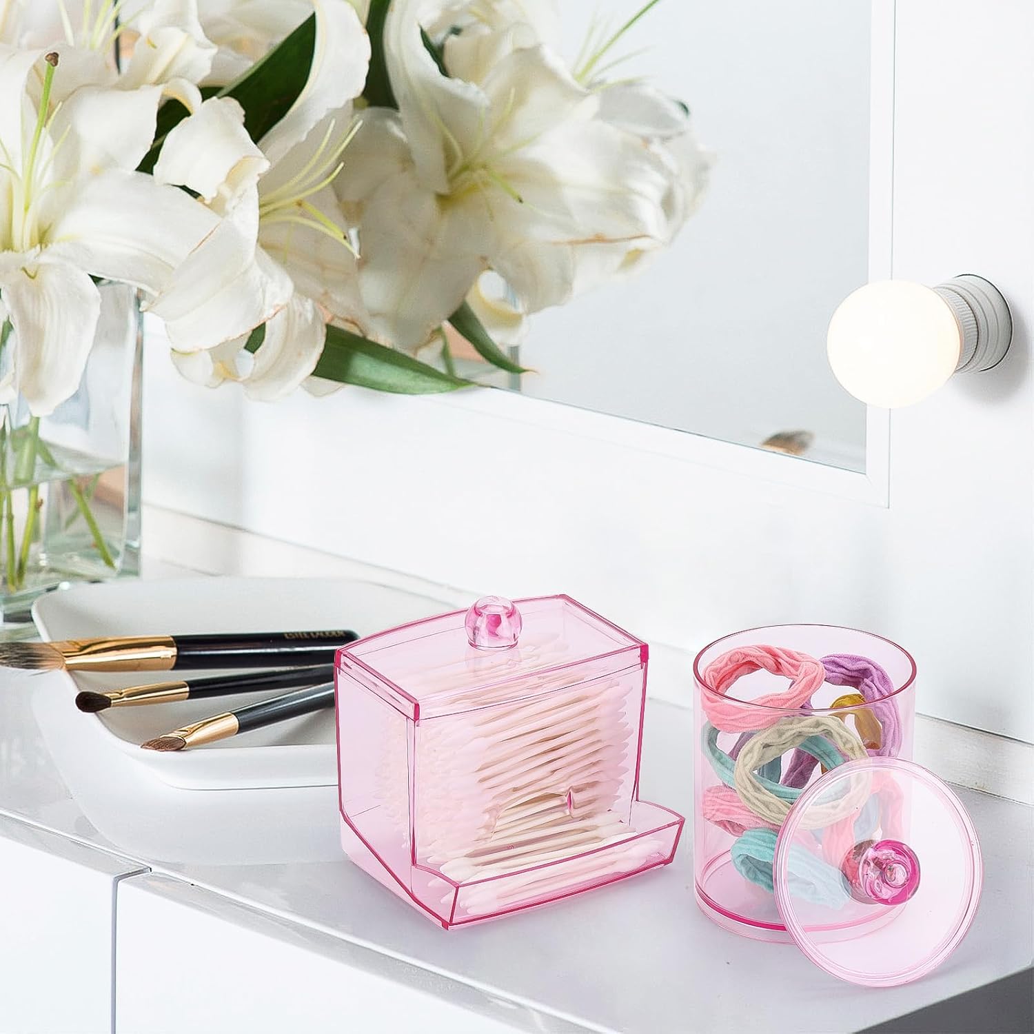 Tbestmax Pink Qtips Dispenser with Cotton Ball Holder