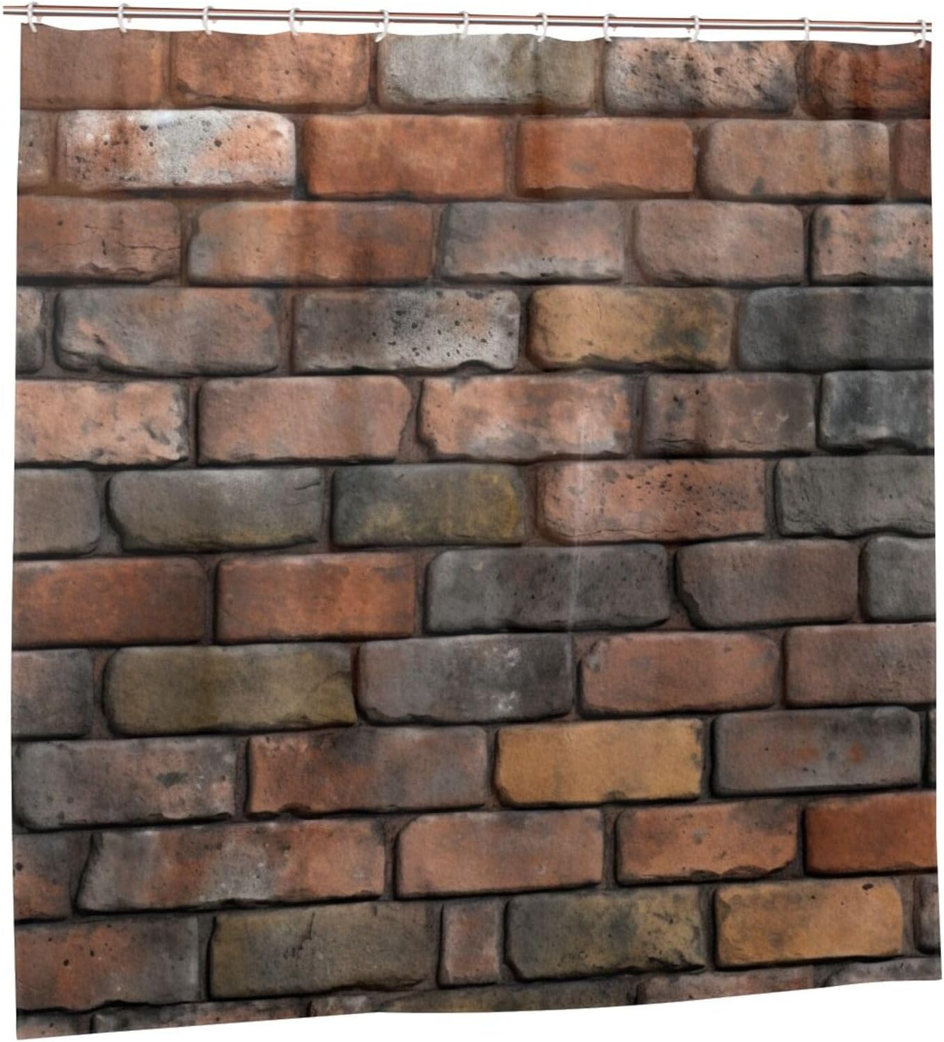 Red Brick Pattern Shower Curtain Set with 12 Hooks 72x72in