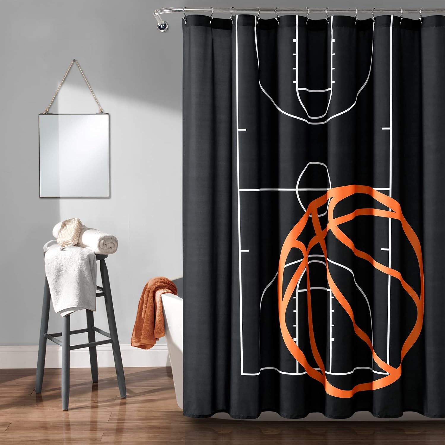 Lush Decor Basketball Game Shower Curtain 72x72 Black Orange