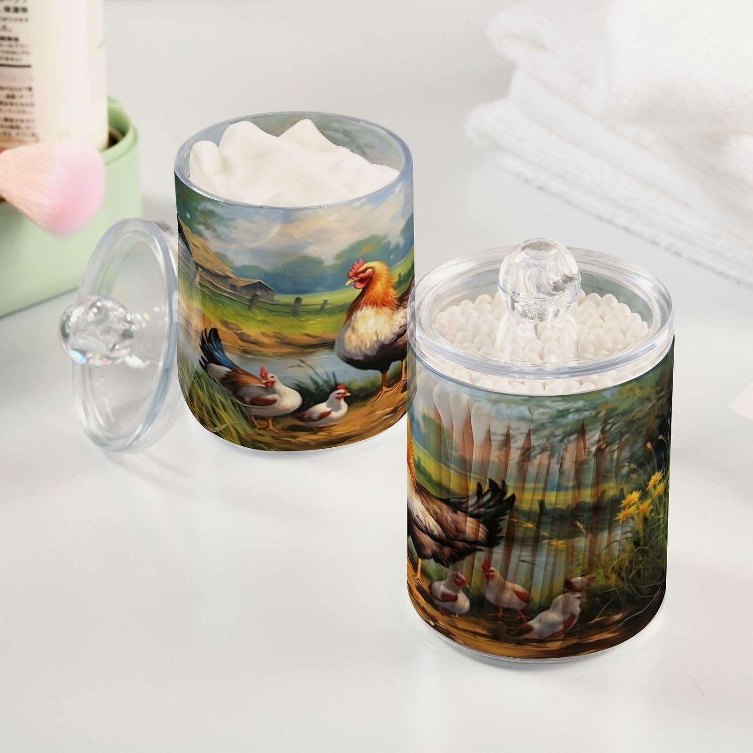 YETTASBIN Rooster Clear Plastic Storage Jars 2 Pack