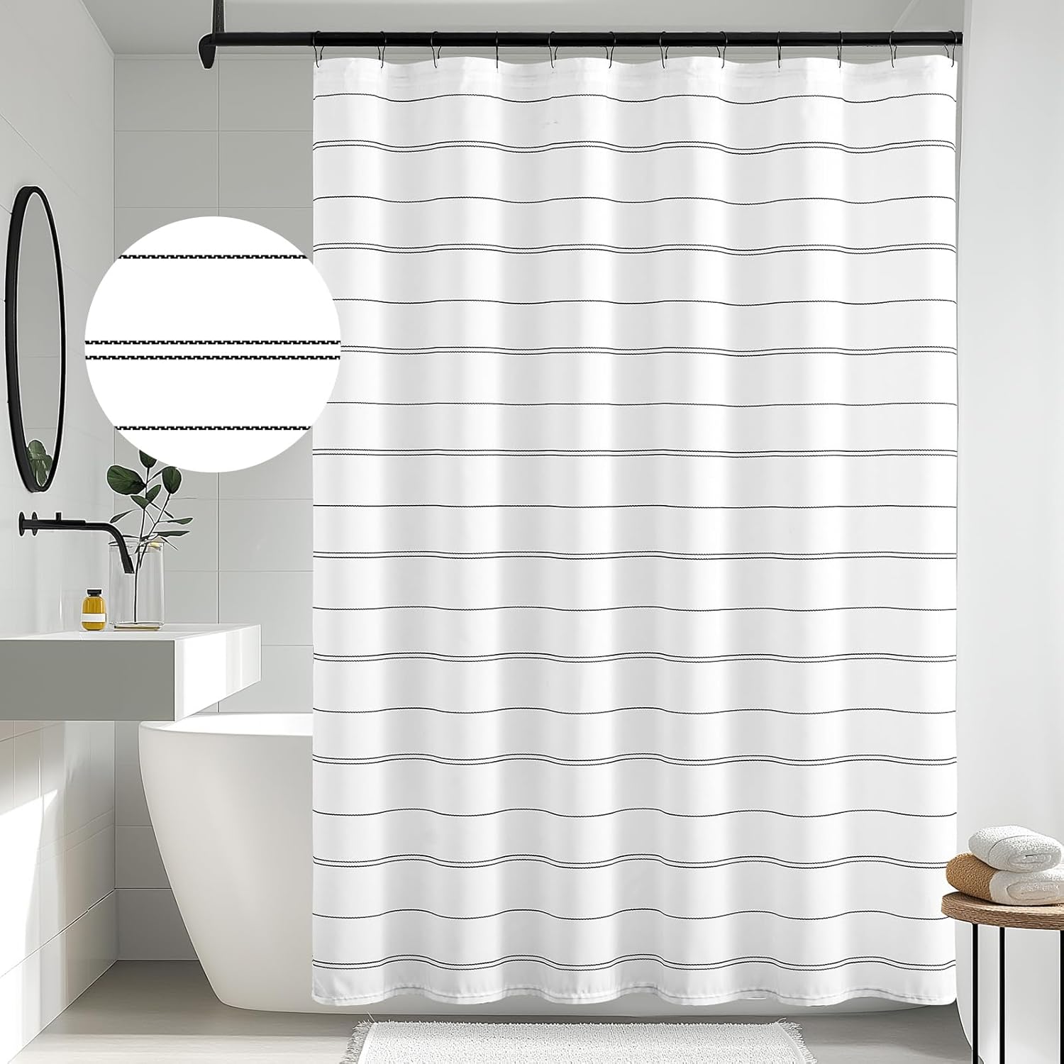 Jinchan Black White Striped Shower Curtain 70x72 Inches