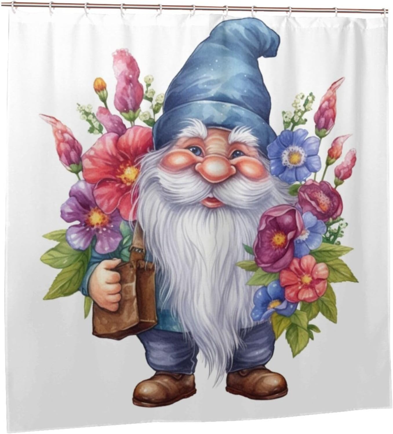 Cute Gnome Shower Curtain Set with 12 Hooks 72x72in 1