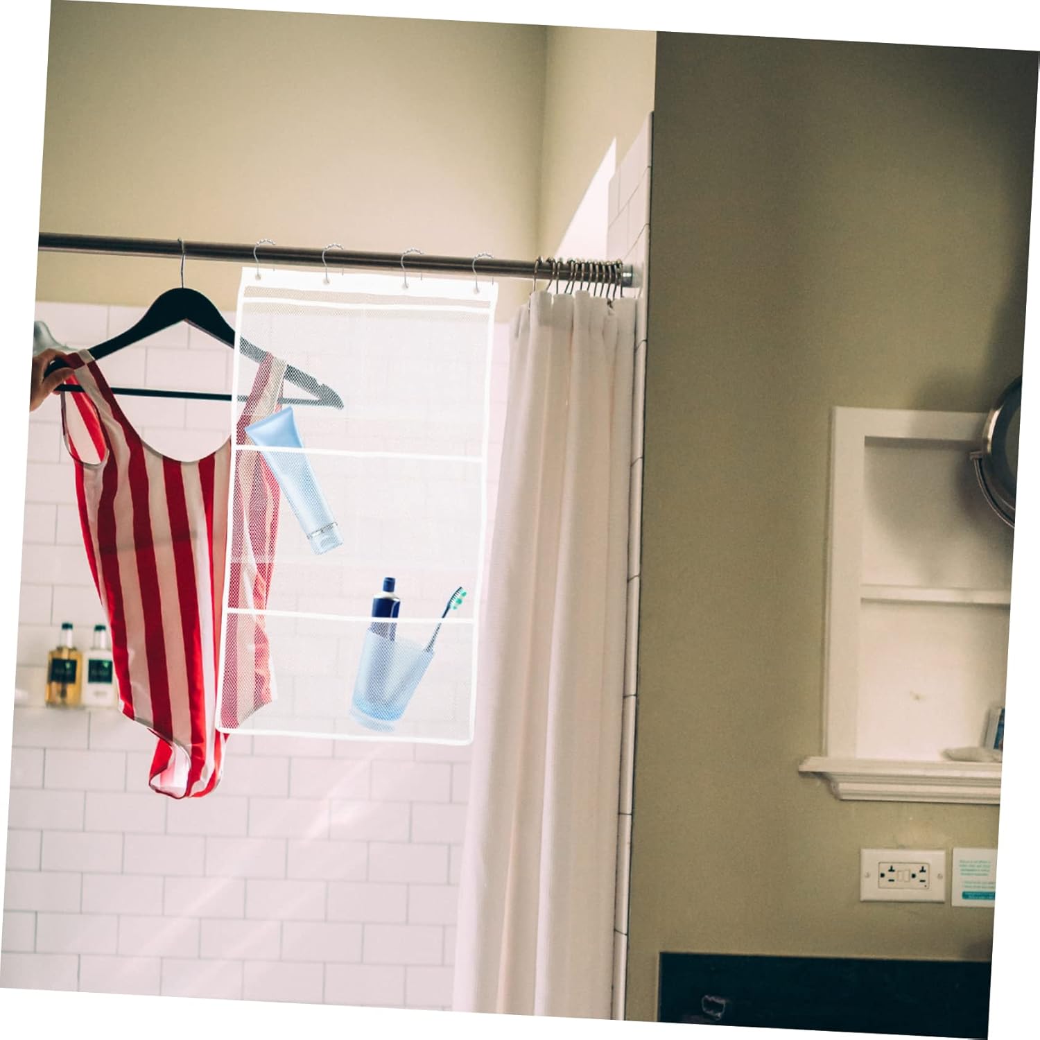 JECOMPRIS Shower Mesh Organizer with 6 Pockets