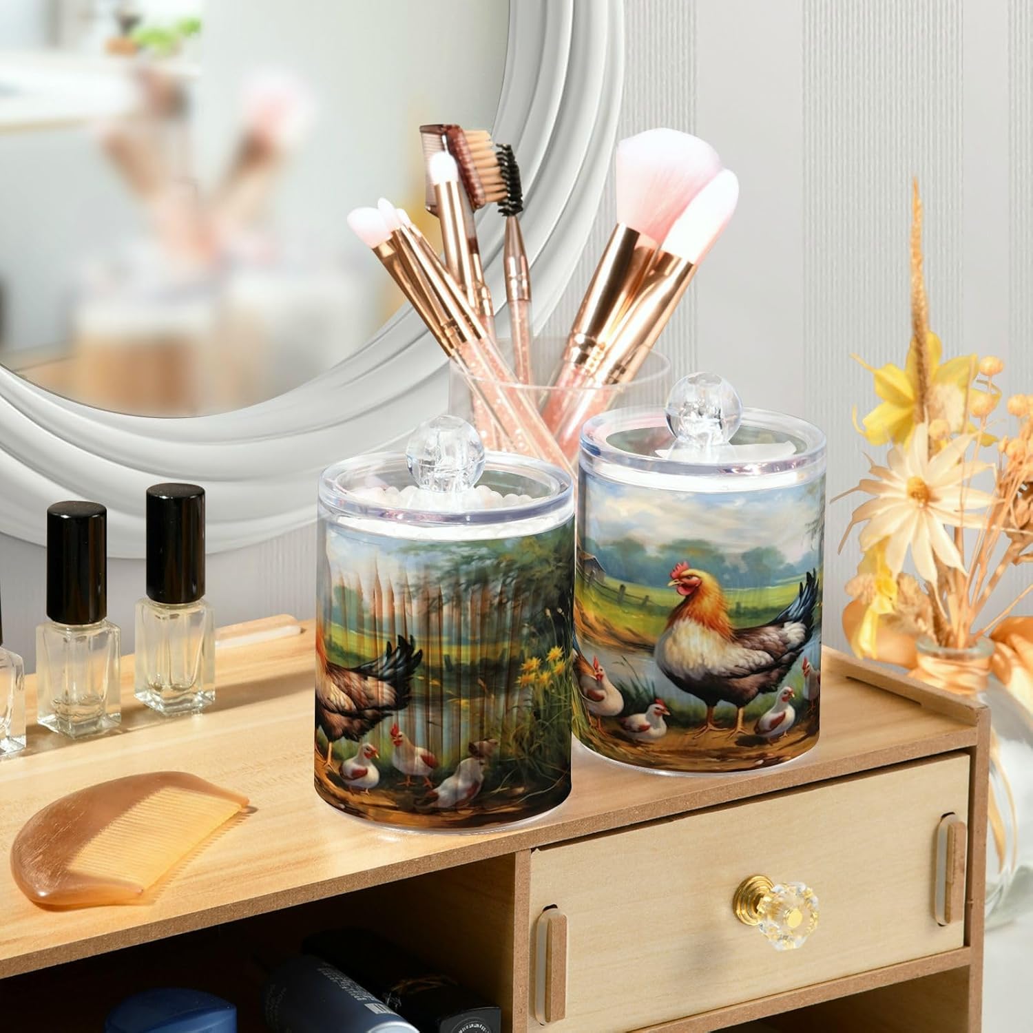 YETTASBIN Rooster Clear Plastic Storage Jars 2 Pack