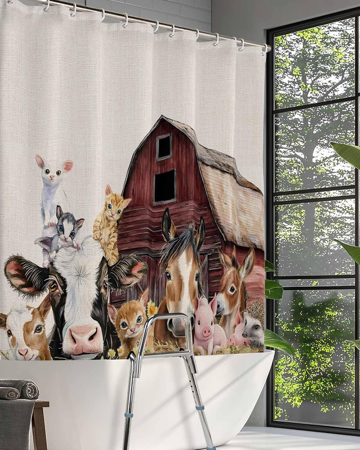 Split Shower Curtain with Hooks for Transfer Bench and Bath Tub