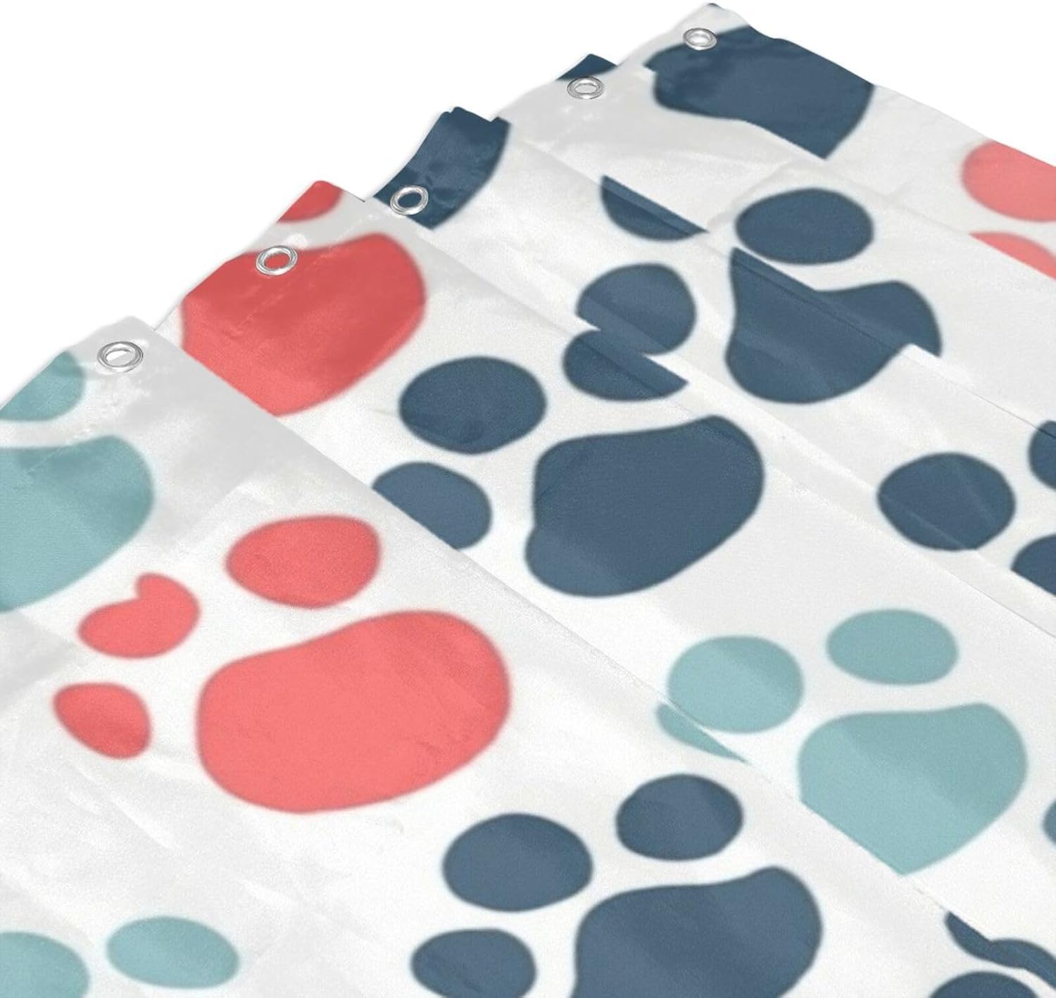 Colorful Paw Print Shower Curtain Set 72x72in