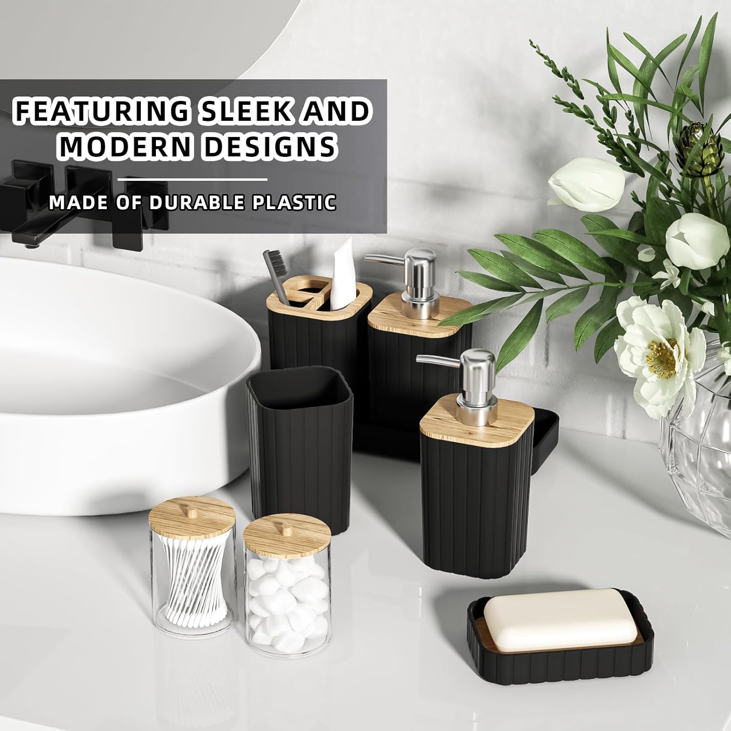 XLHOMO 10PC Elegant Black Bathroom Accessories Set