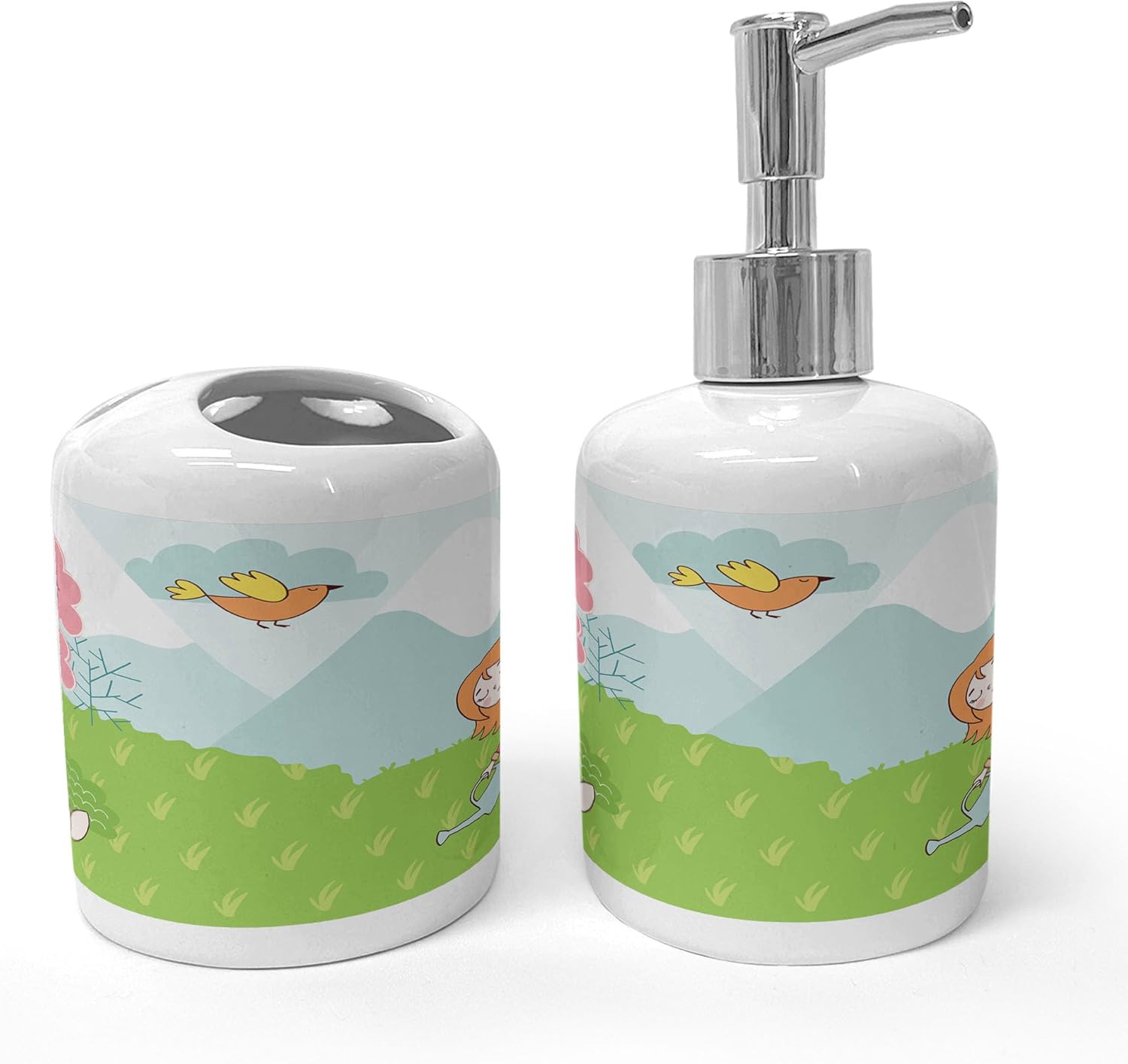 Ambesonne Cartoon Soap Toothbrush Holder Set 2 Pcs Lime Green