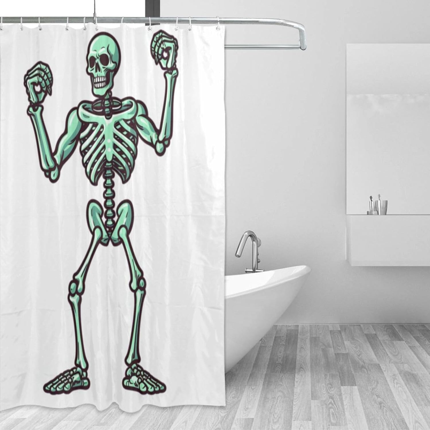 Battle Skeleton Waterproof Shower Curtain Set with 12 Hooks 72x72in