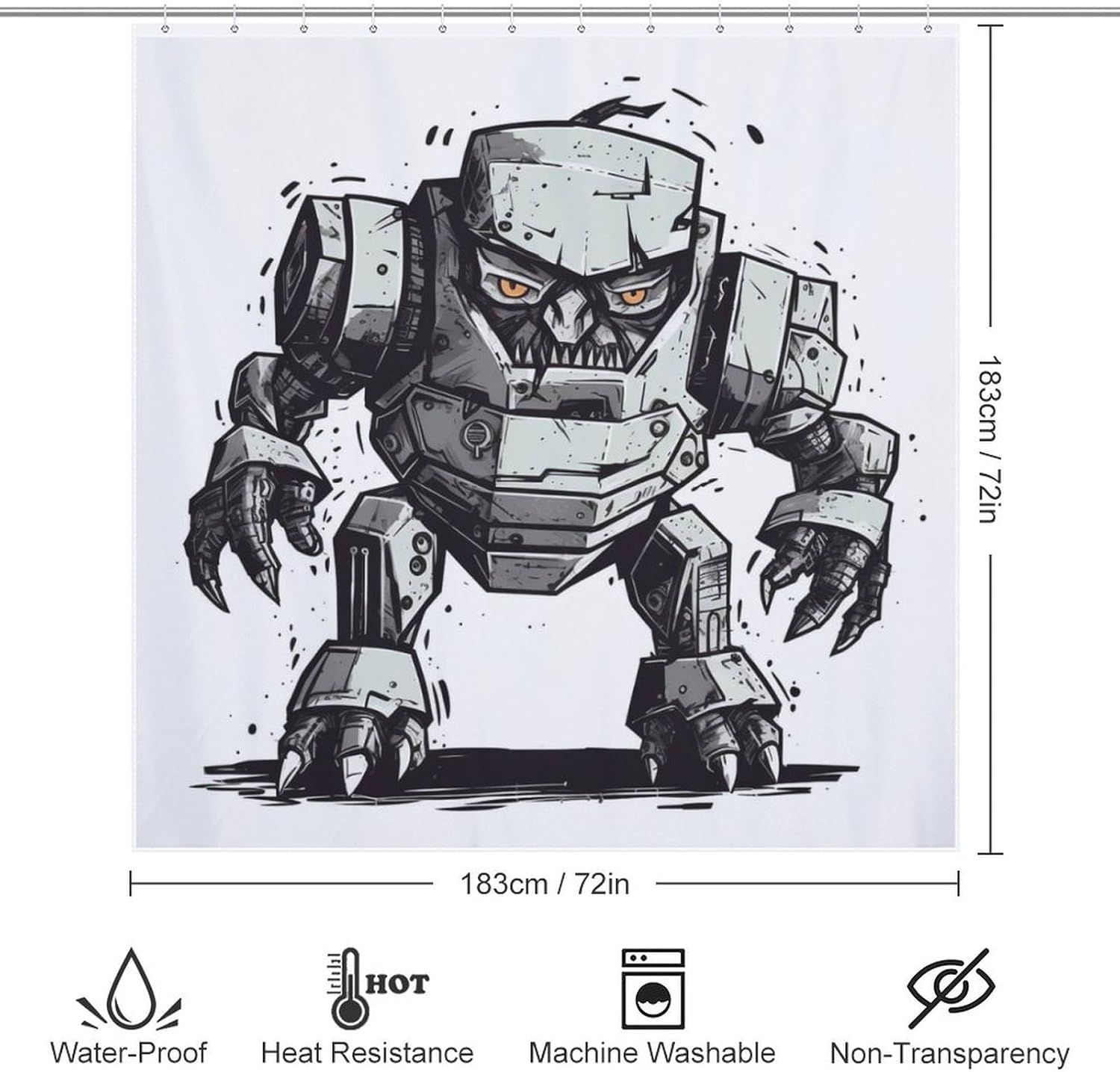 Cartoon Robot Shower Curtain Set with 12 Hooks 72x72in 1