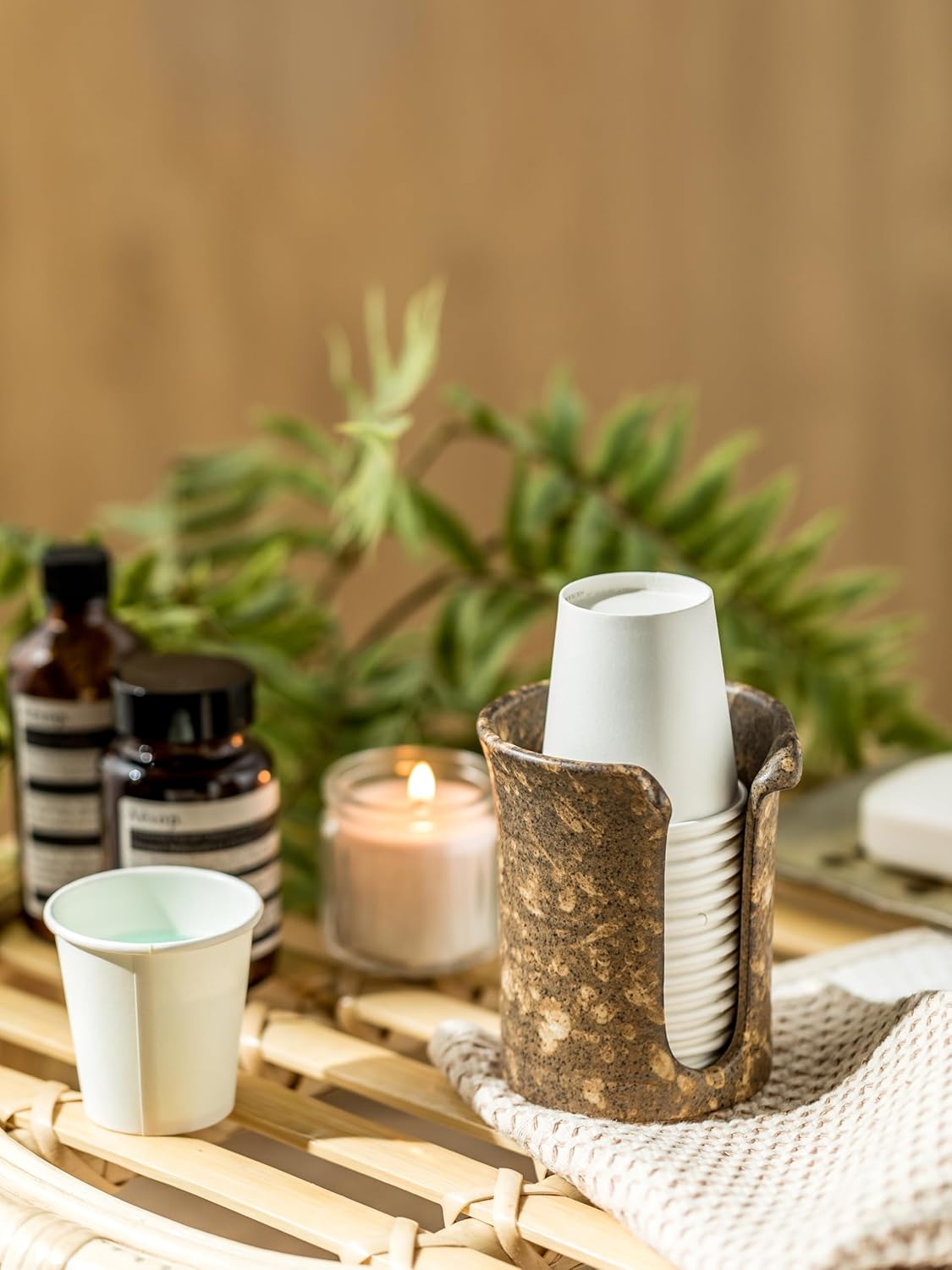 YHOJOY Ceramic Bathroom Cup Holder 3 Oz Dispenser
