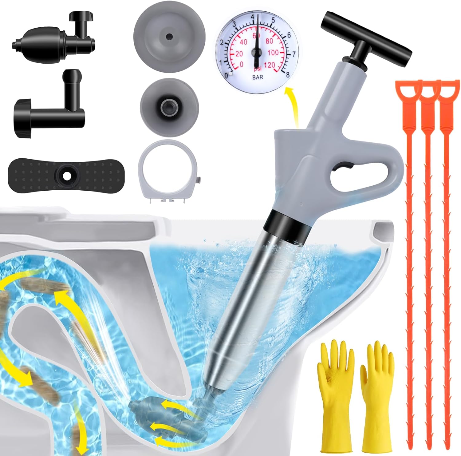 CAPHONT Toilet Plunger Blaster with Visual Barometer
