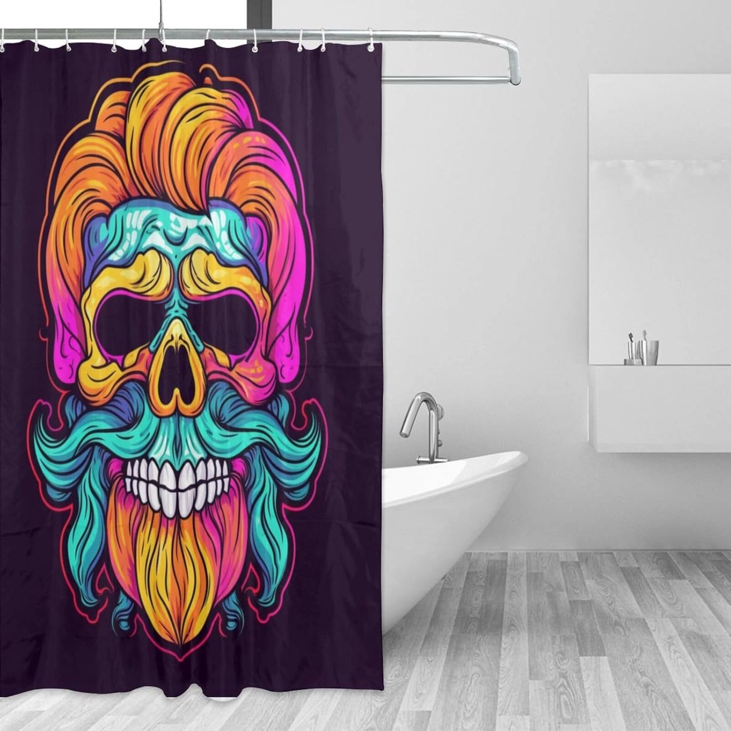 TIYAANDSY Blue Skull Shower Curtain Set 72x72in with 12 Hooks