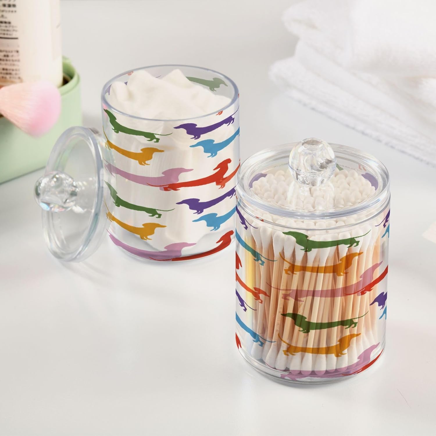 Qilmy Dachshunds Qtip Holder 2 Pack 14 oz Apothecary Jars