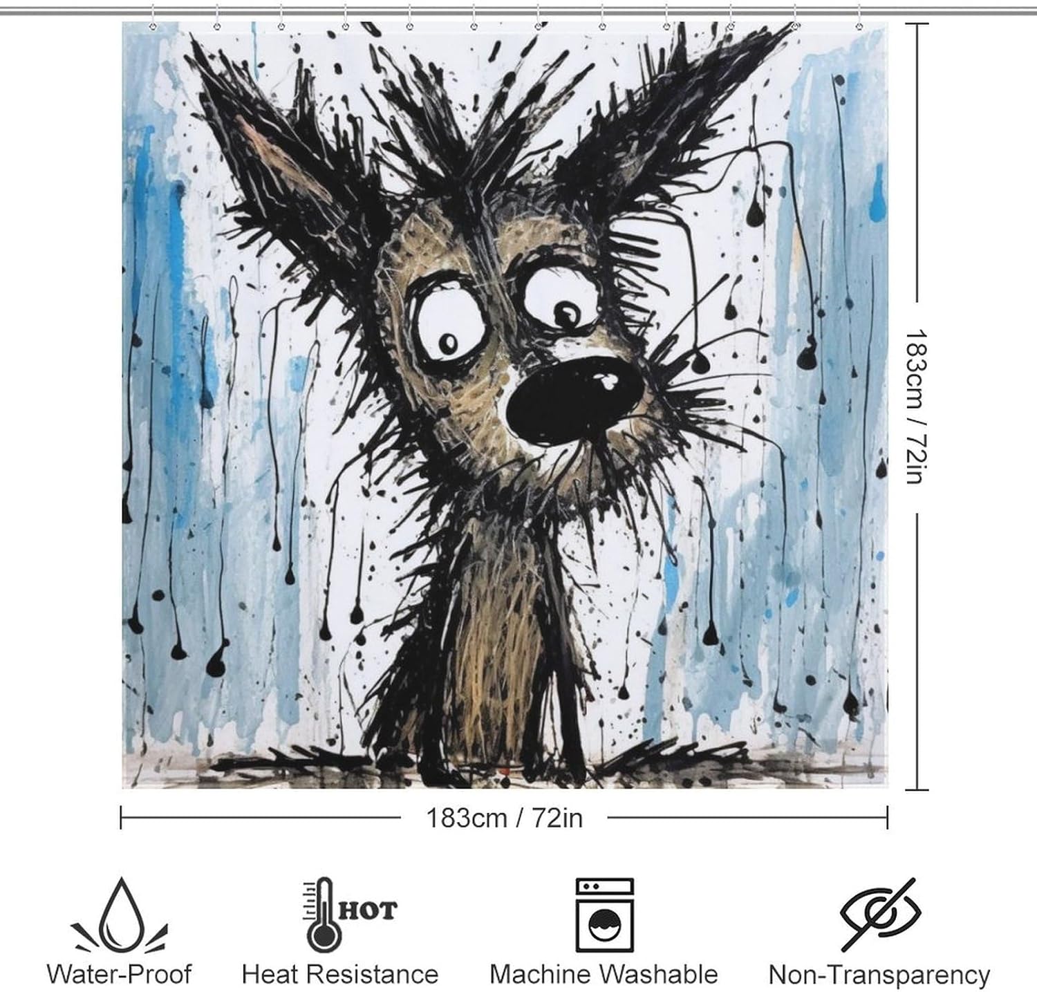 TIYAANDSY Cartoon Dirty Dog Waterproof Shower Curtain Set 72x72in