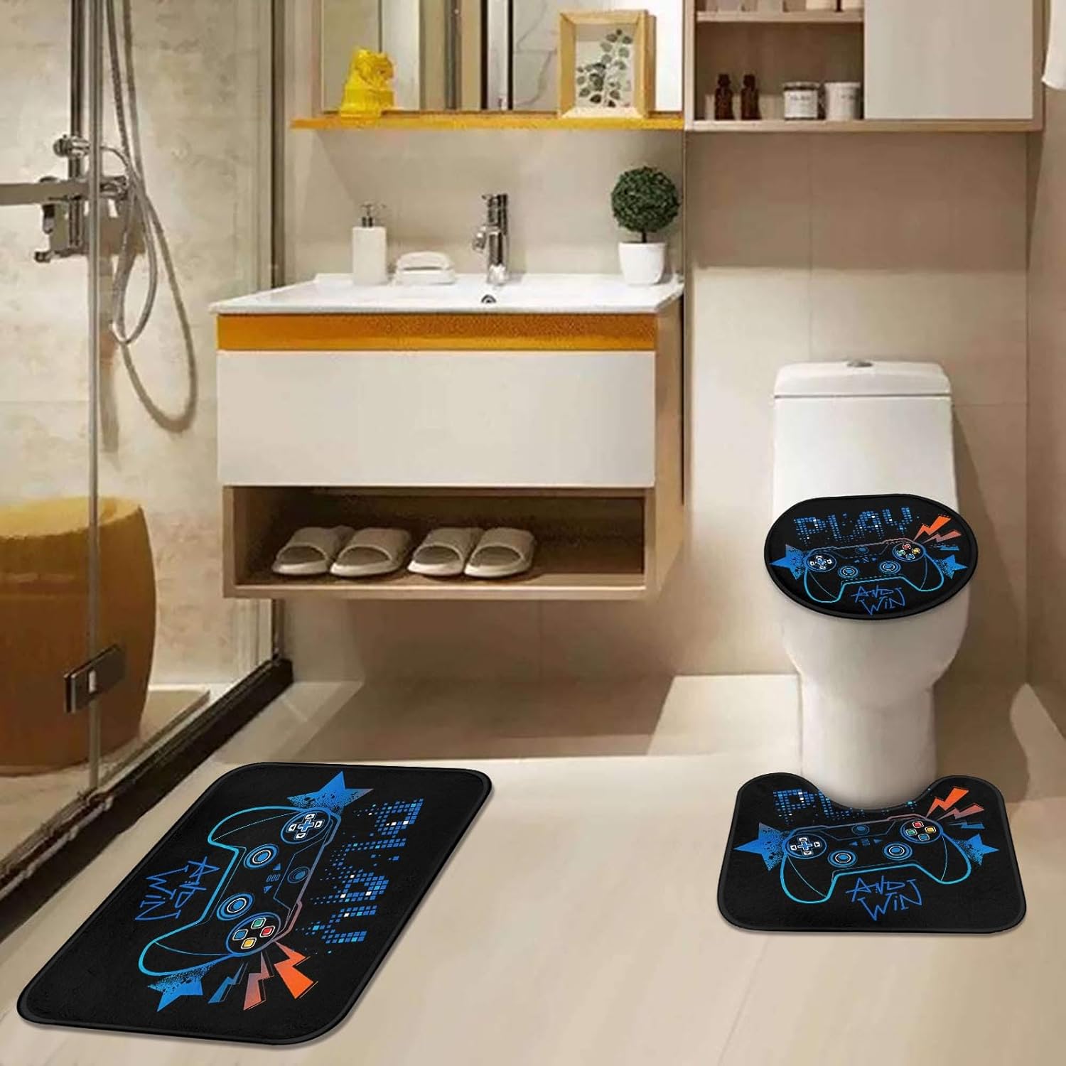Arttown Blue Orange Gamepad Bathroom Set 4 Pcs